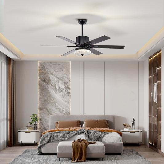 Melysen 52 Inch Indoor Modern LED Ceiling Fan with Light and Remote Control, Reversible 6 Blades , Reversible Motor - (Matte Black)