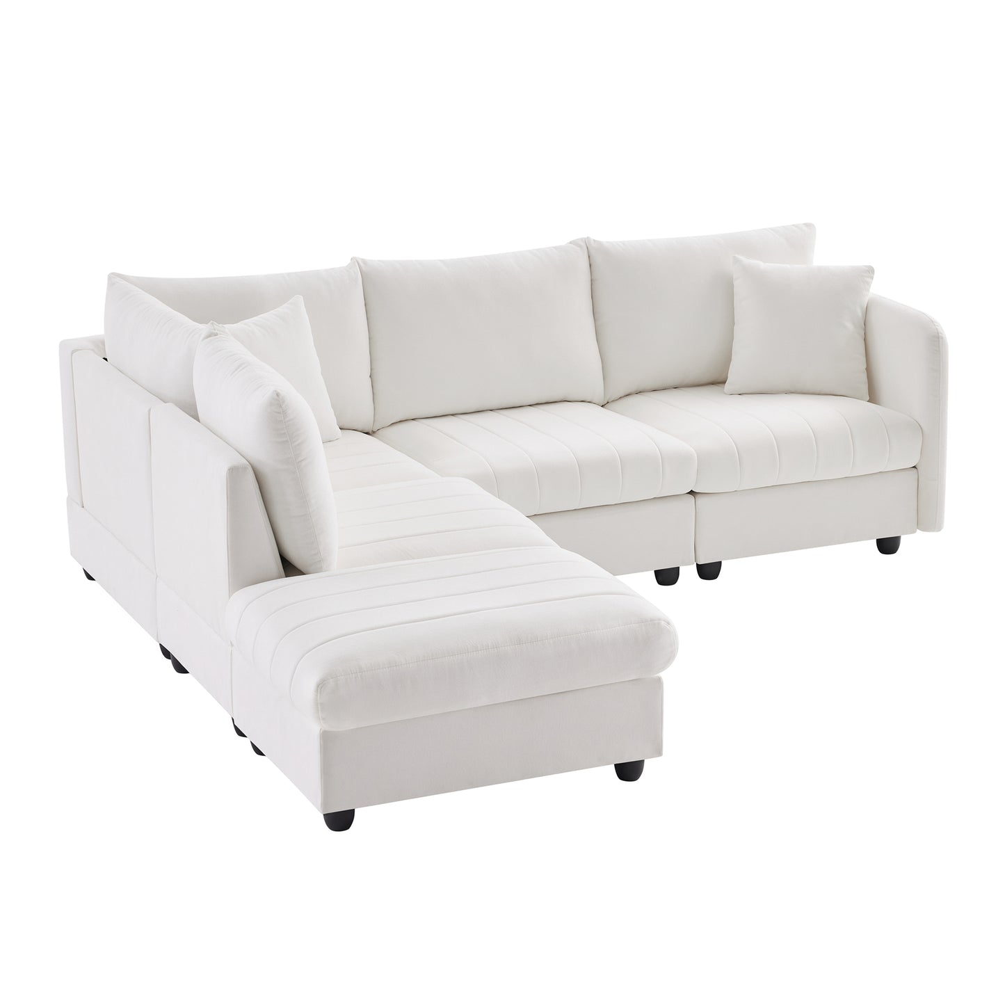 Melysen 89*79"Modern Sectional Sofa with Vertical Stripes ,2 Pillows ,5-Seat Couch with Convertible Ottoman , ,L-Shape Indoor Furniture ,White