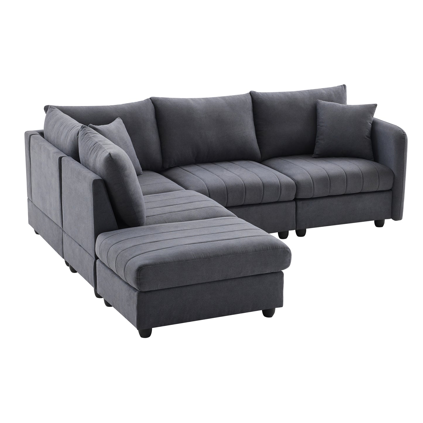 Melysen 89*79"Modern Sectional Sofa with Vertical Stripes ,2 Pillows ,5-Seat Couch with Convertible Ottoman , ,L-Shape Indoor Furniture ,Dark Gray