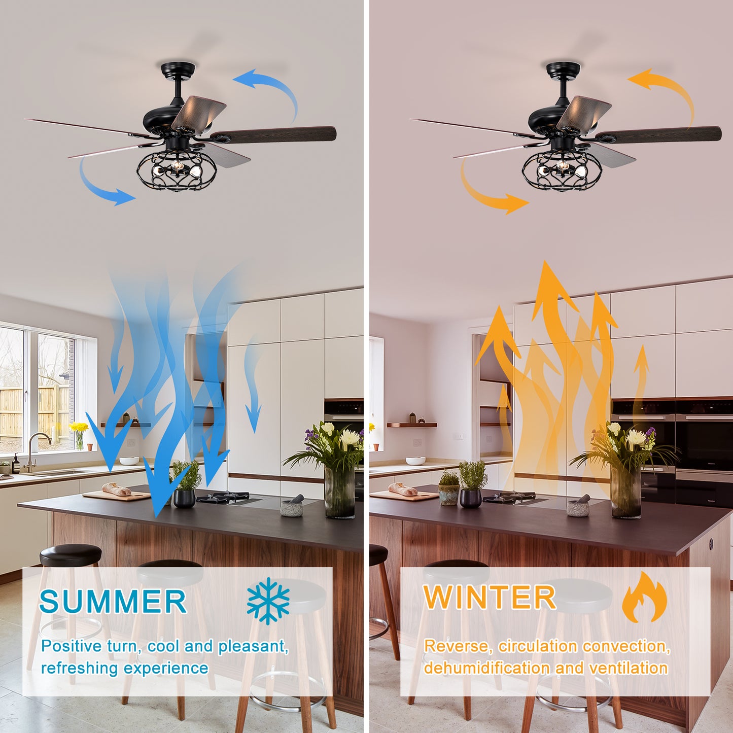 Melysen Low Profile Ceiling Fan with Lights(no include bulb),Blade Dark Wood 52-inch Ceiling Fan (Optional Remote&2 Color Option Blades)