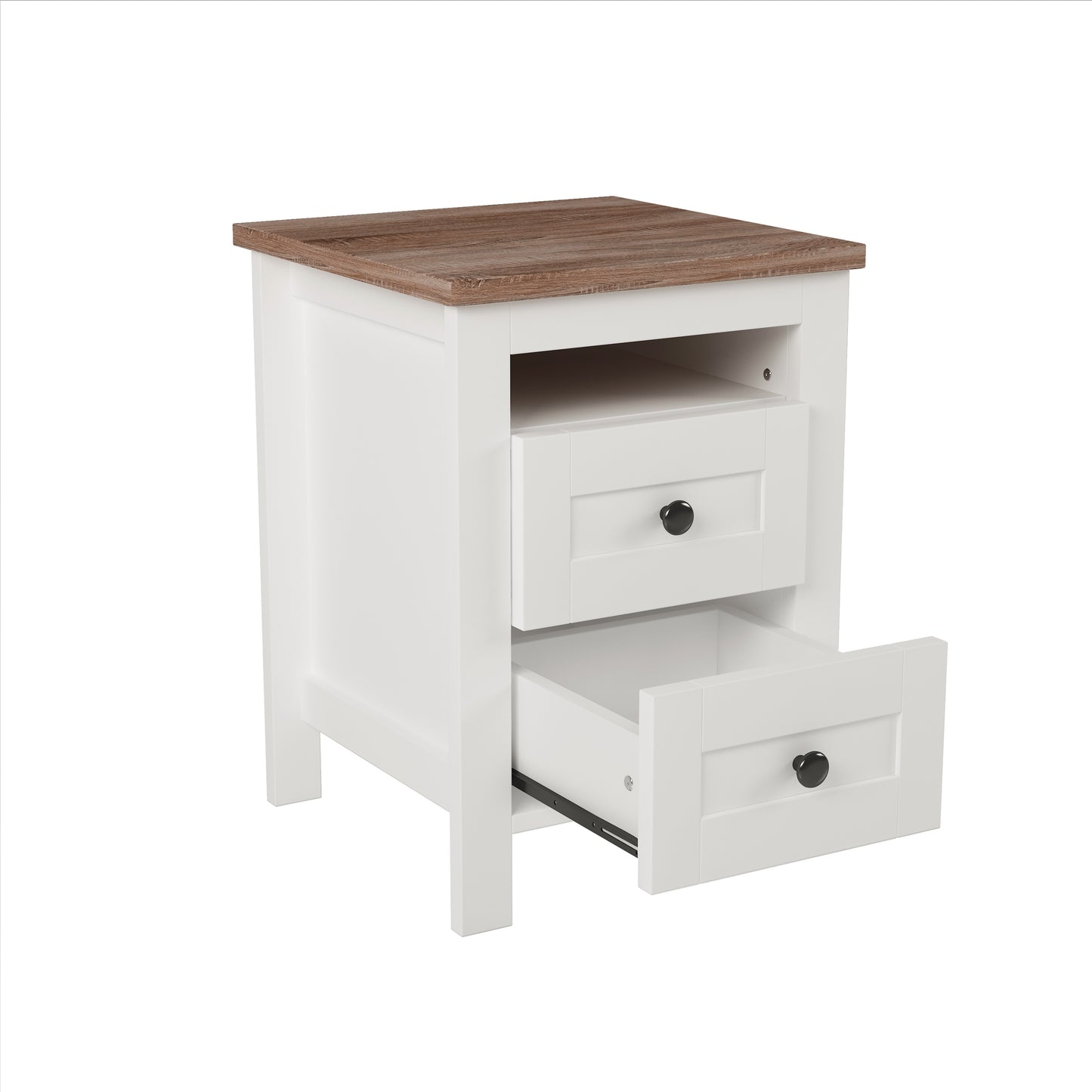 Melysen 2-Drawer Farmhouse Wooden Nightstand with Well-proportioned Design and Sleek Lines, Wood Side Table with Storage Cabinet for Bedroom