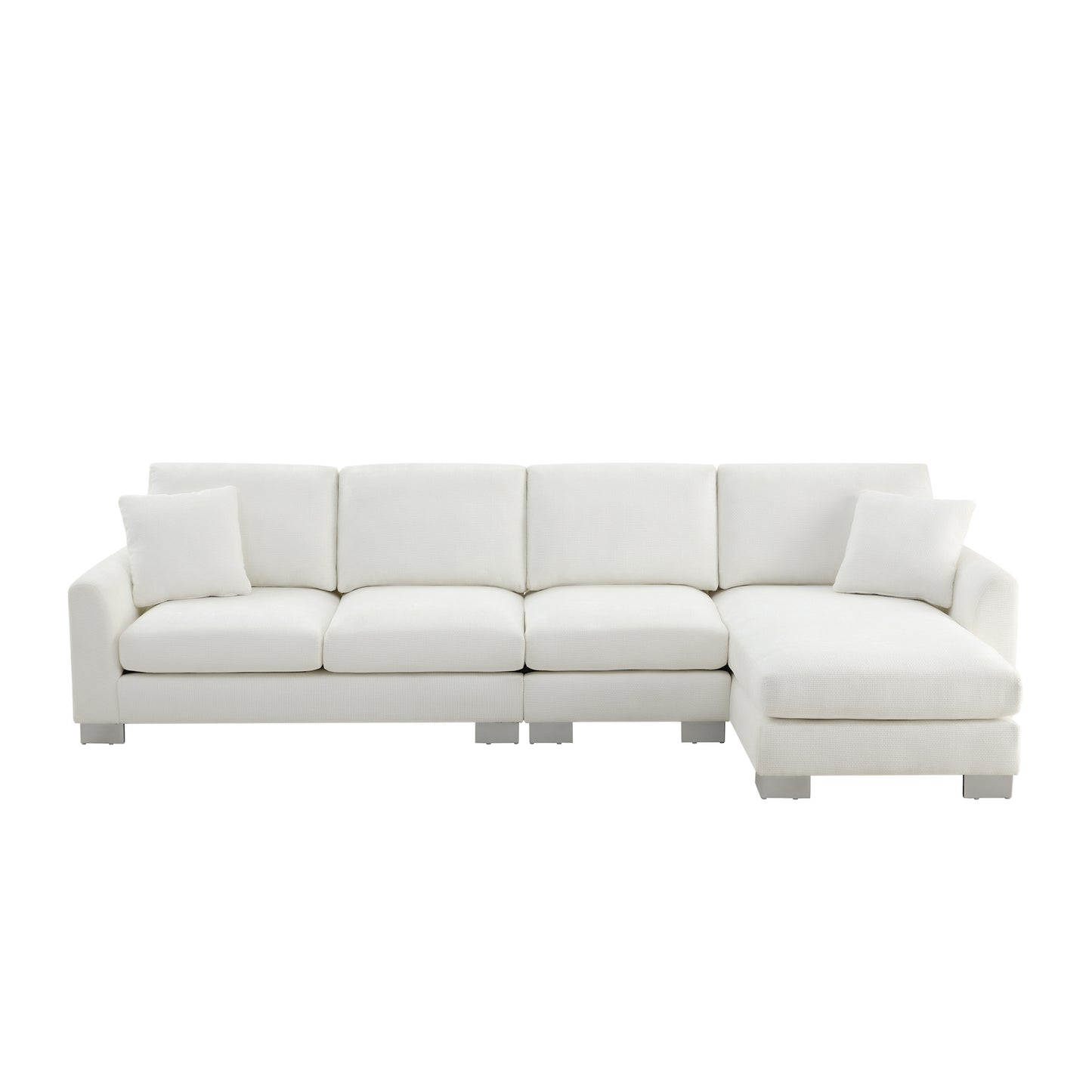 Melysen 119*55" Modern Oversized Sectional Sofa ,L-shaped Luxury Couch Set with 2 Free pillows ,White