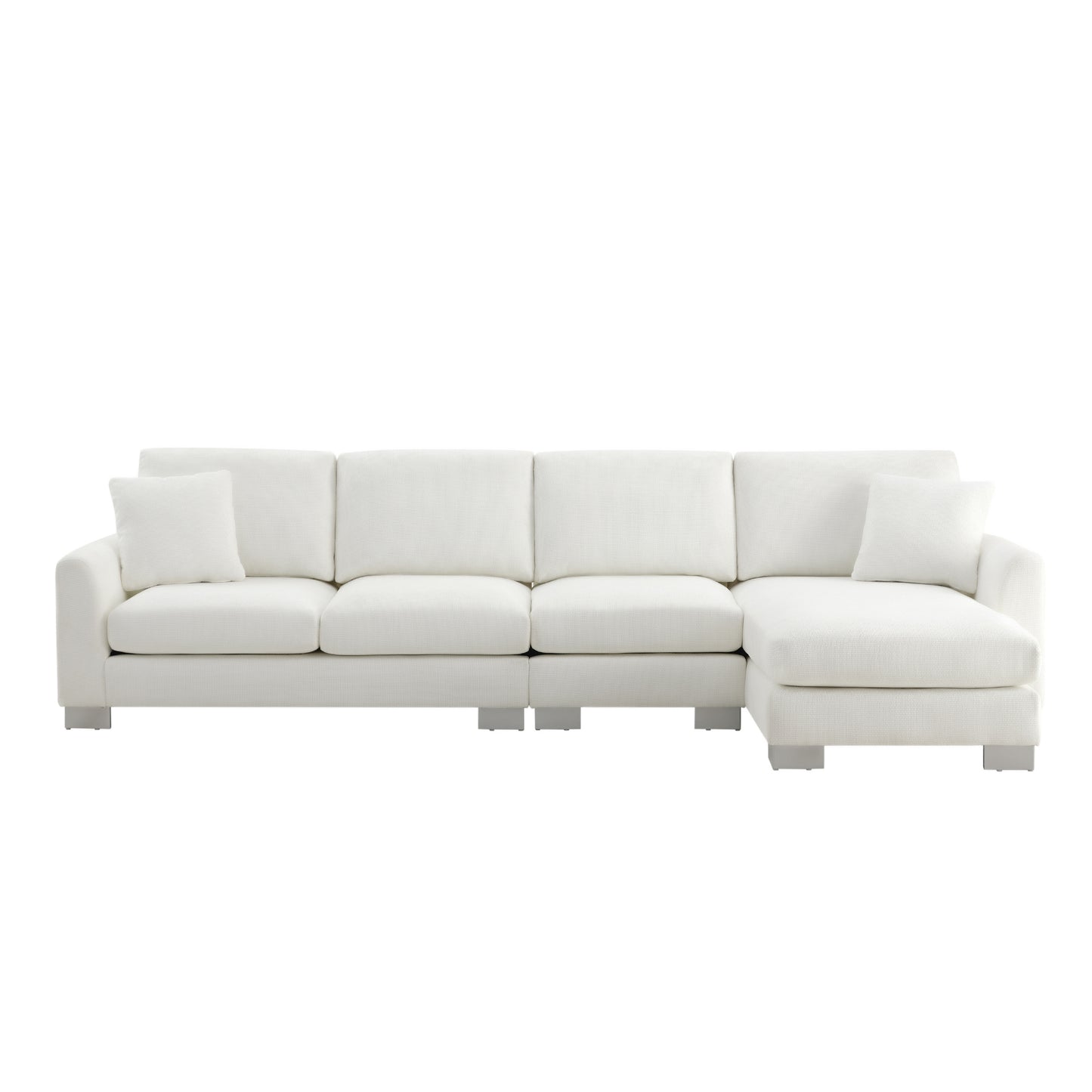 Melysen 119*55" Modern Oversized Sectional Sofa ,L-shaped Luxury Couch Set with 2 Free pillows ,White