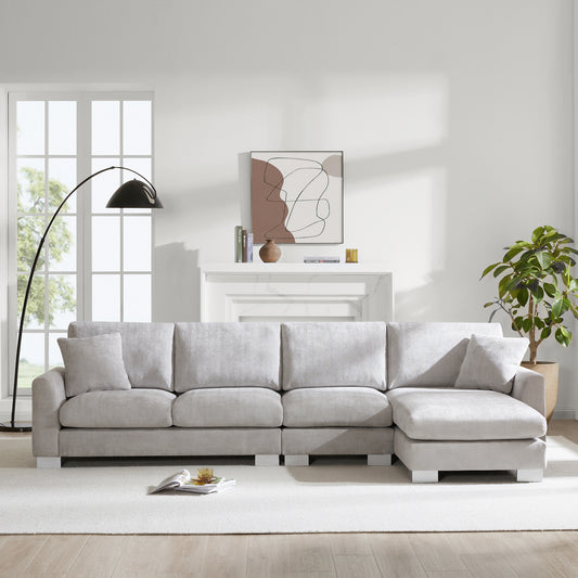 Melysen 119*55" Modern Oversized Sectional Sofa ,L-shaped Luxury Couch Set with 2 Free pillows ,Light Gray