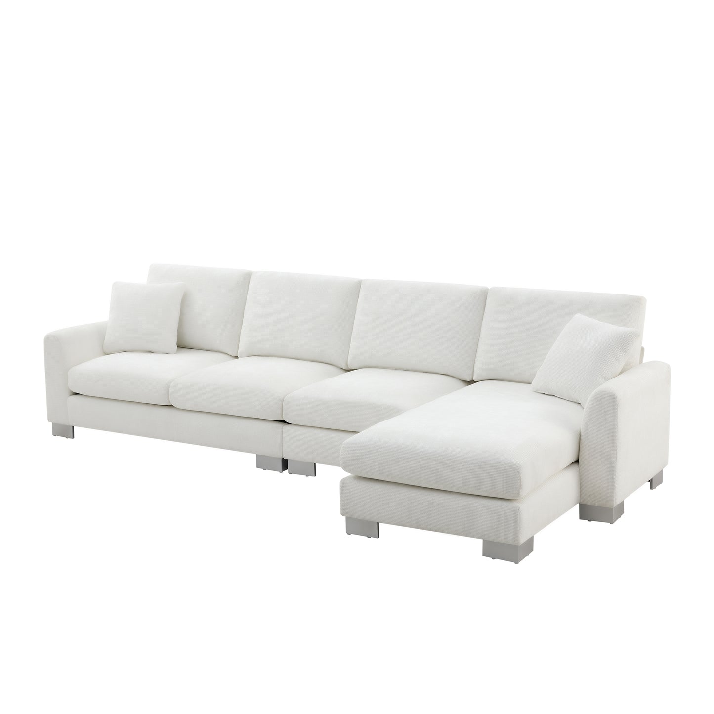 Melysen 119*55" Modern Oversized Sectional Sofa ,L-shaped Luxury Couch Set with 2 Free pillows ,White