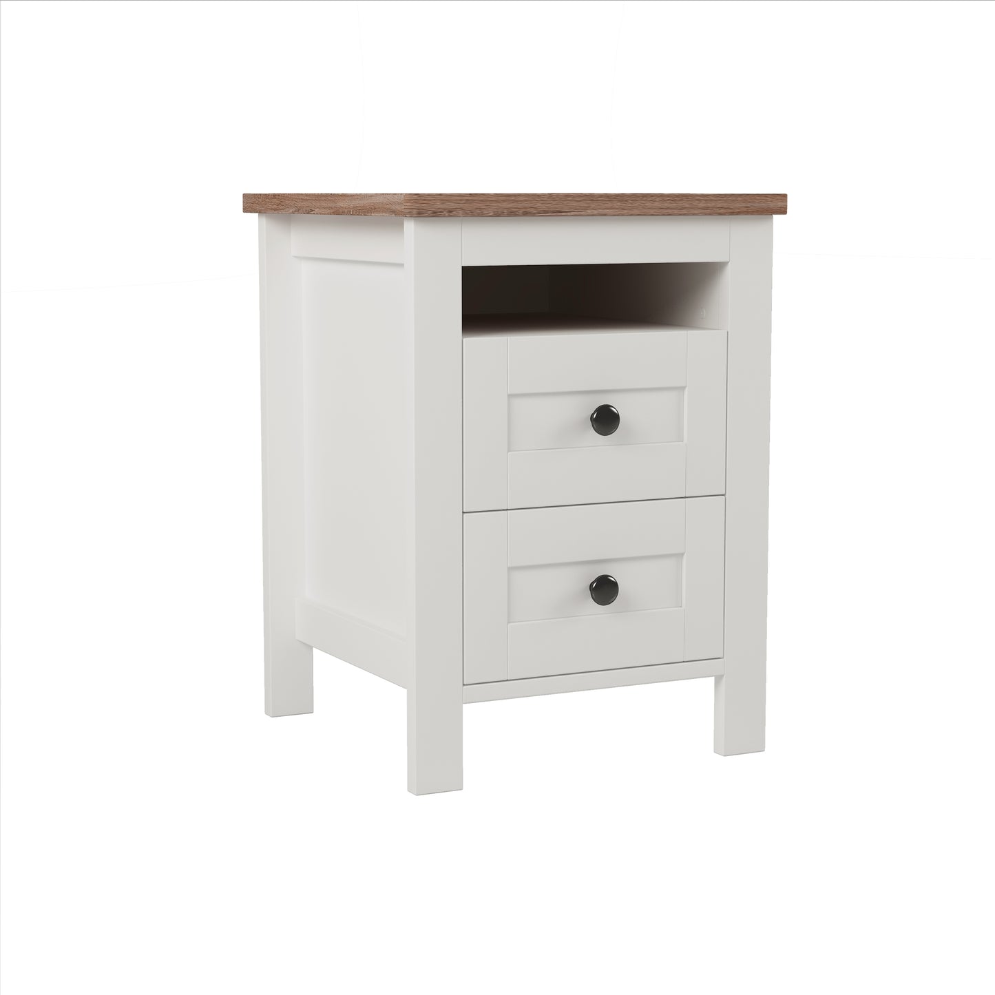 Melysen 2-Drawer Farmhouse Wooden Nightstand with Well-proportioned Design and Sleek Lines, Wood Side Table with Storage Cabinet for Bedroom