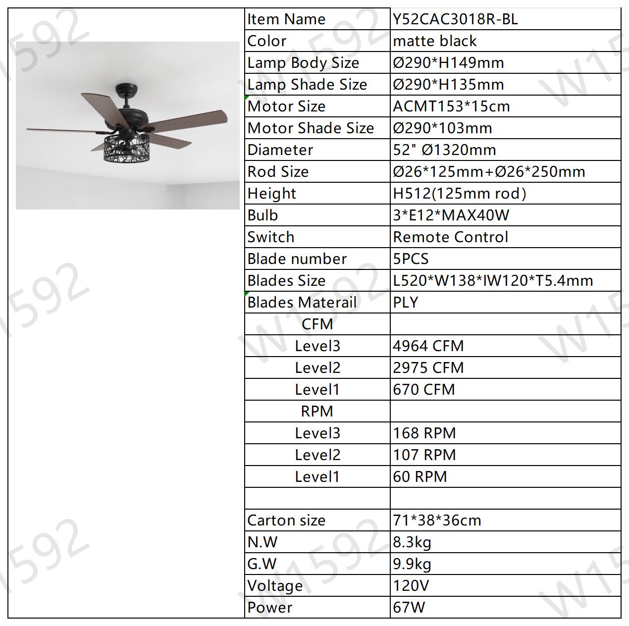 Melysen Farmhouse Industrial 52-inch Ceiling Fan (Optional Remote&2 Color Option Blades) or Bedroom, Living Room, Dining Room