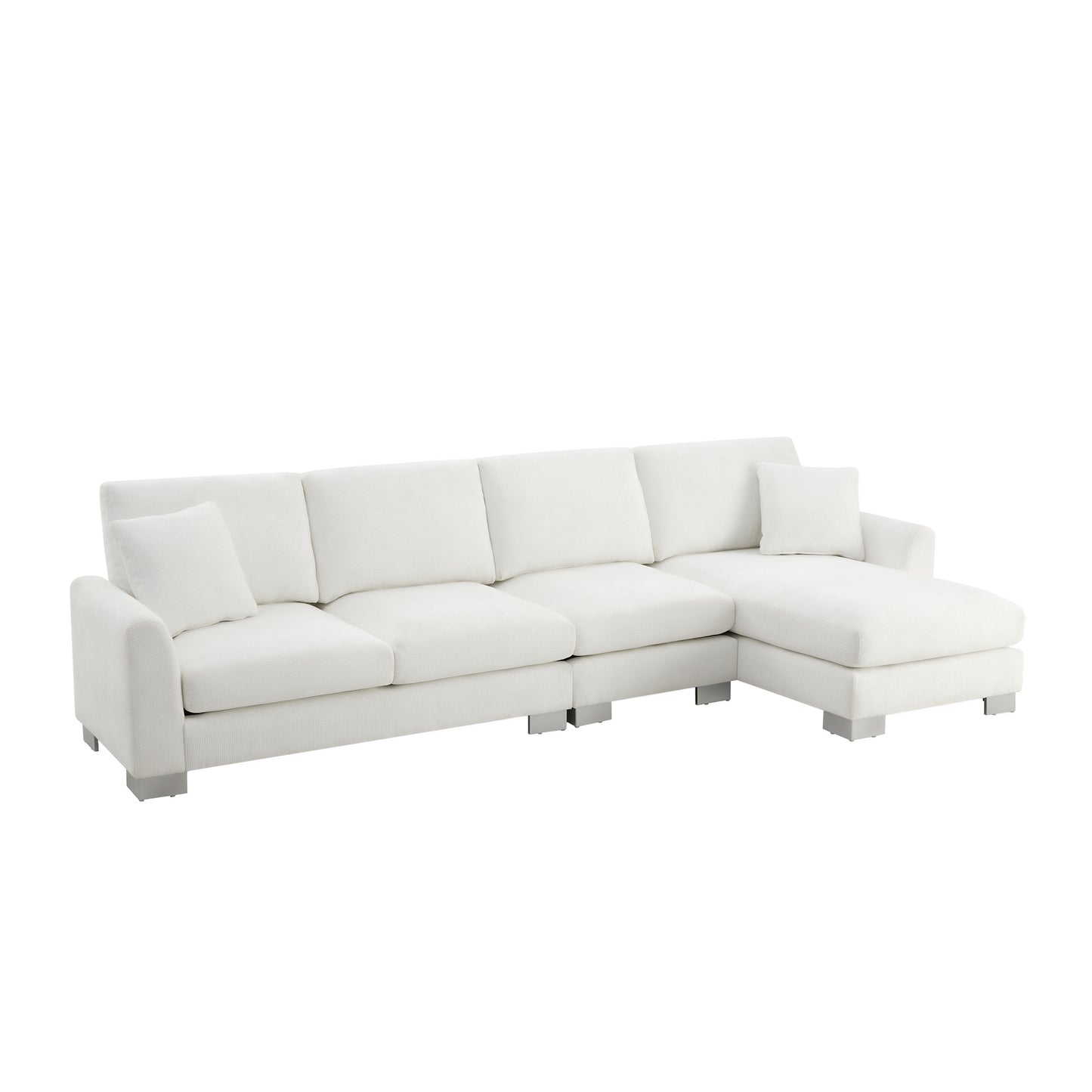 Melysen 119*55" Modern Oversized Sectional Sofa ,L-shaped Luxury Couch Set with 2 Free pillows ,White