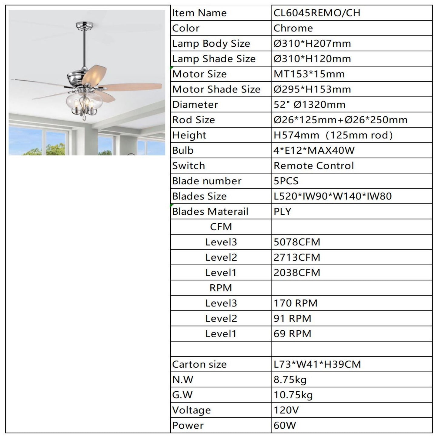 Melysen 52" Crystal Chandelier Fan with Remote, Classic, Glam, Traditional, Transitional for Home, Kitchen, Dining Room, Guest Room, Living Room, Chrome