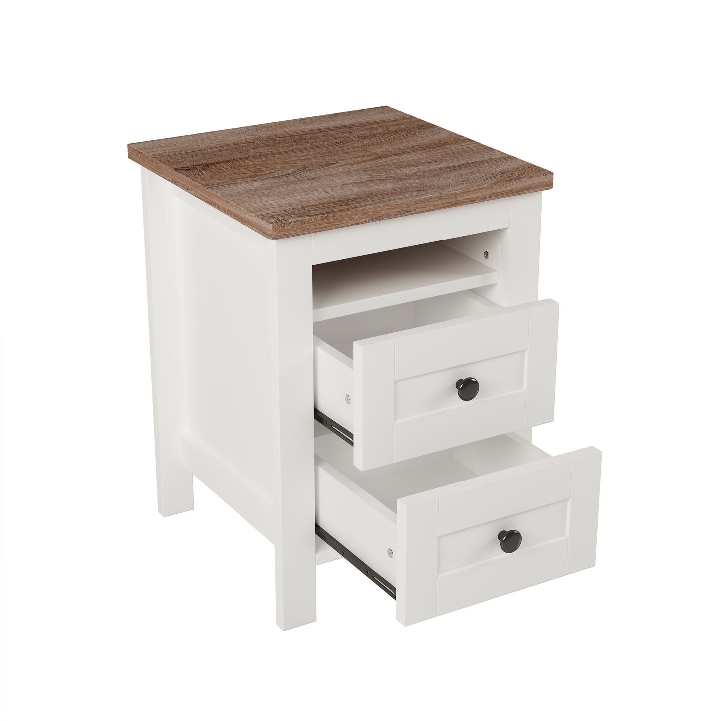 Melysen 2-Drawer Farmhouse Wooden Nightstand with Well-proportioned Design and Sleek Lines, Wood Side Table with Storage Cabinet for Bedroom