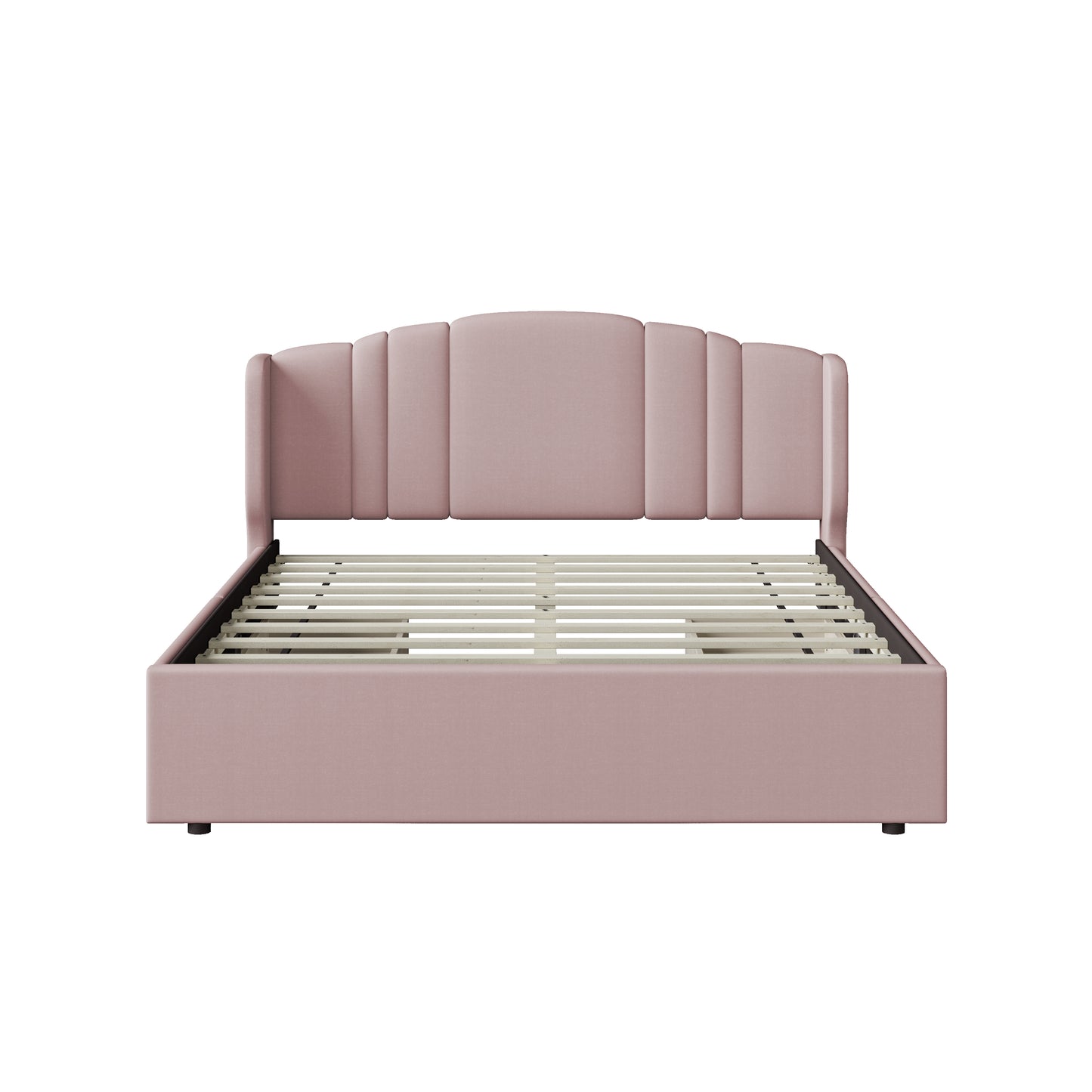 Melysen Upholstered Platform Bed with Wingback Headboard and 4 Drawers, No Box Spring Needed, Linen Fabric, Queen Size Pink