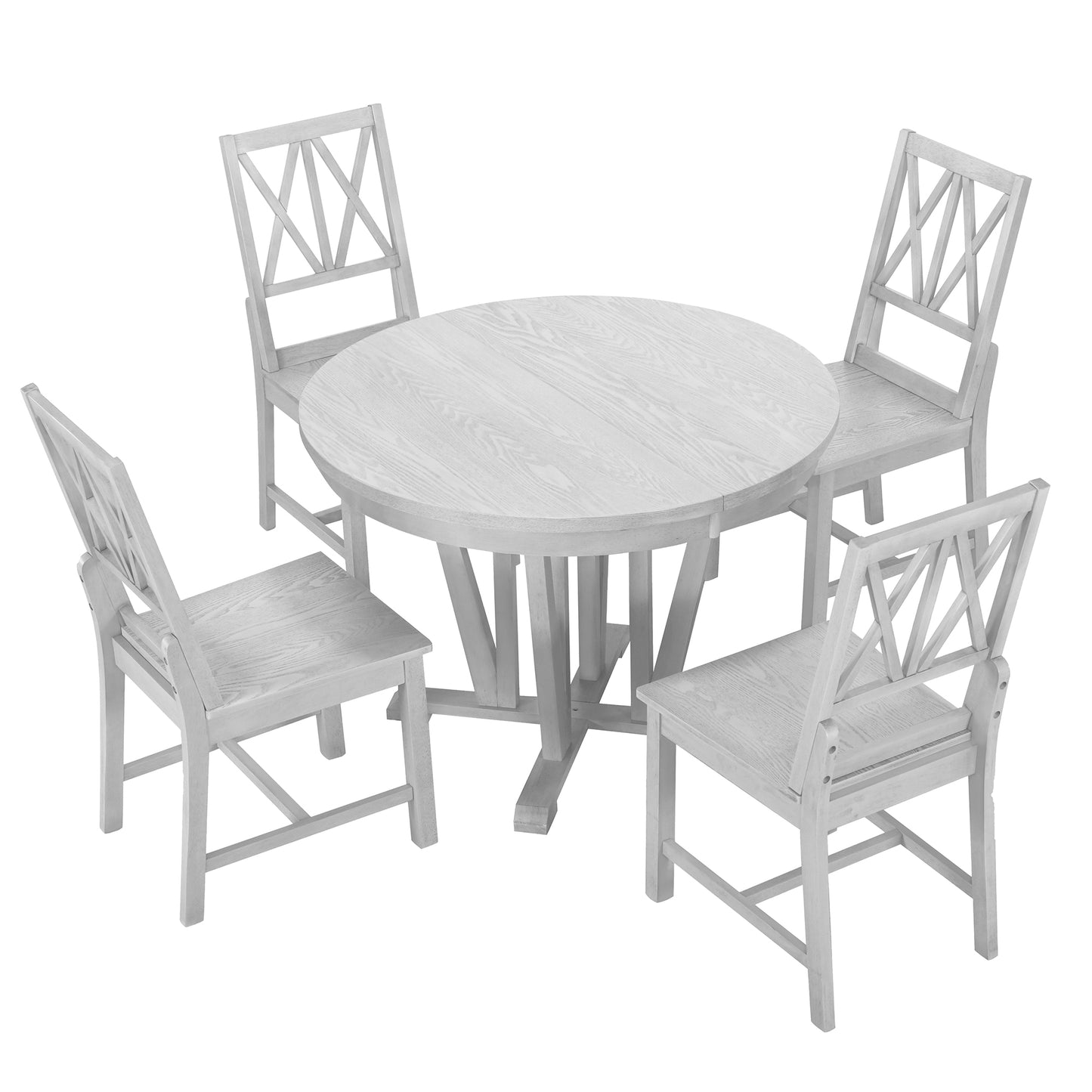 Melysen Rustic 5-Piece Extendable Dining Table Set Round Trestle Table and 4 Cross Back Dining Chairs for Kitchen, Dining Room