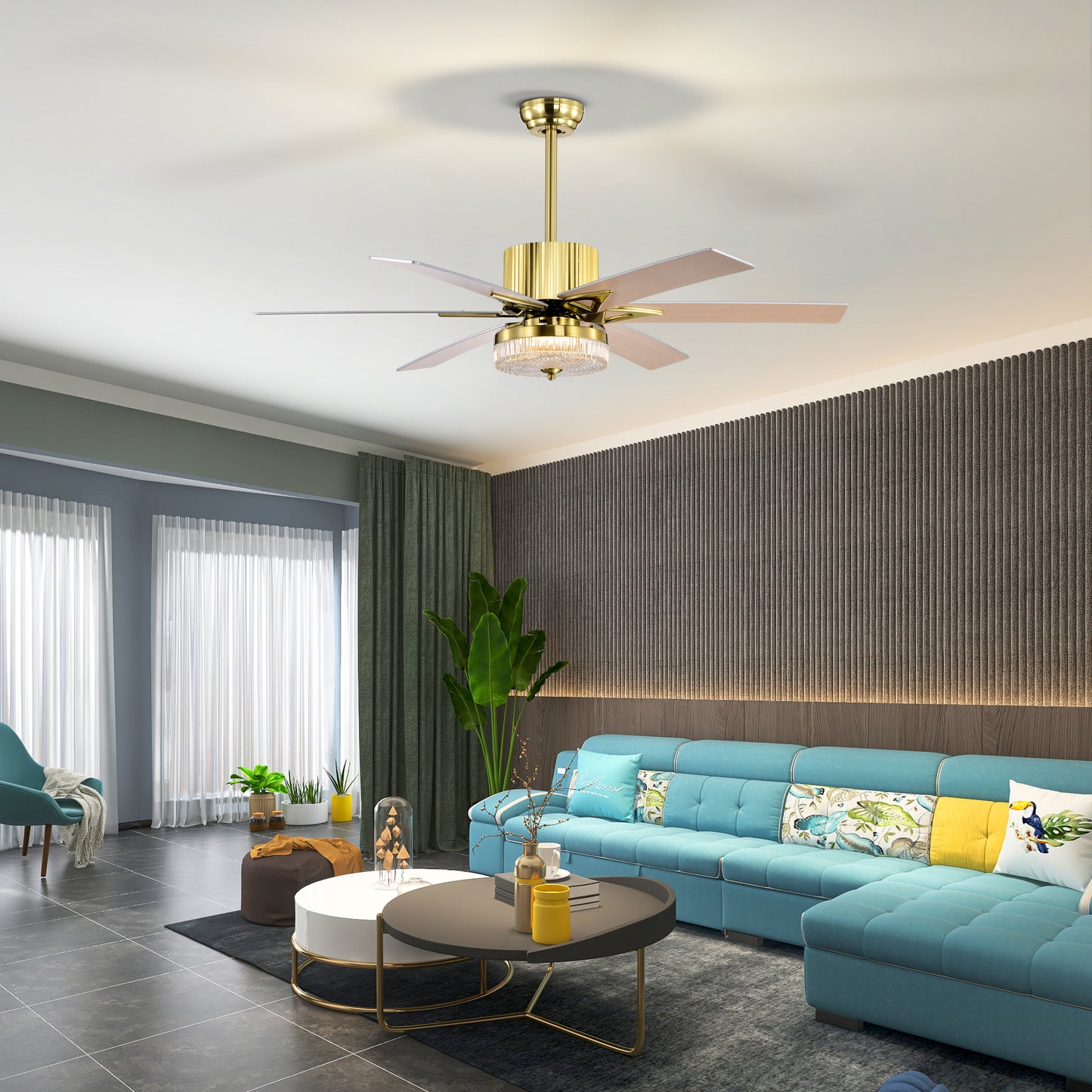 Melysen 52" Modern Ceiling Fans with Remote,Wood Ceiling Fan with Lights,LED Ceiling Fan Light with 5 Blade,3 Speed AC Motor Indoor Ceiling Fan for Patio,Living Room,Bedroom