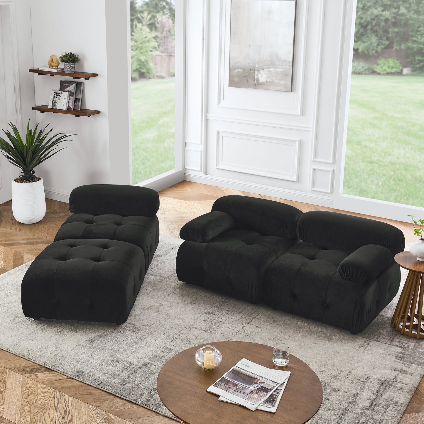 Melysen 93 "Modern Living Room Modular Combined Sofa,Black Velvet