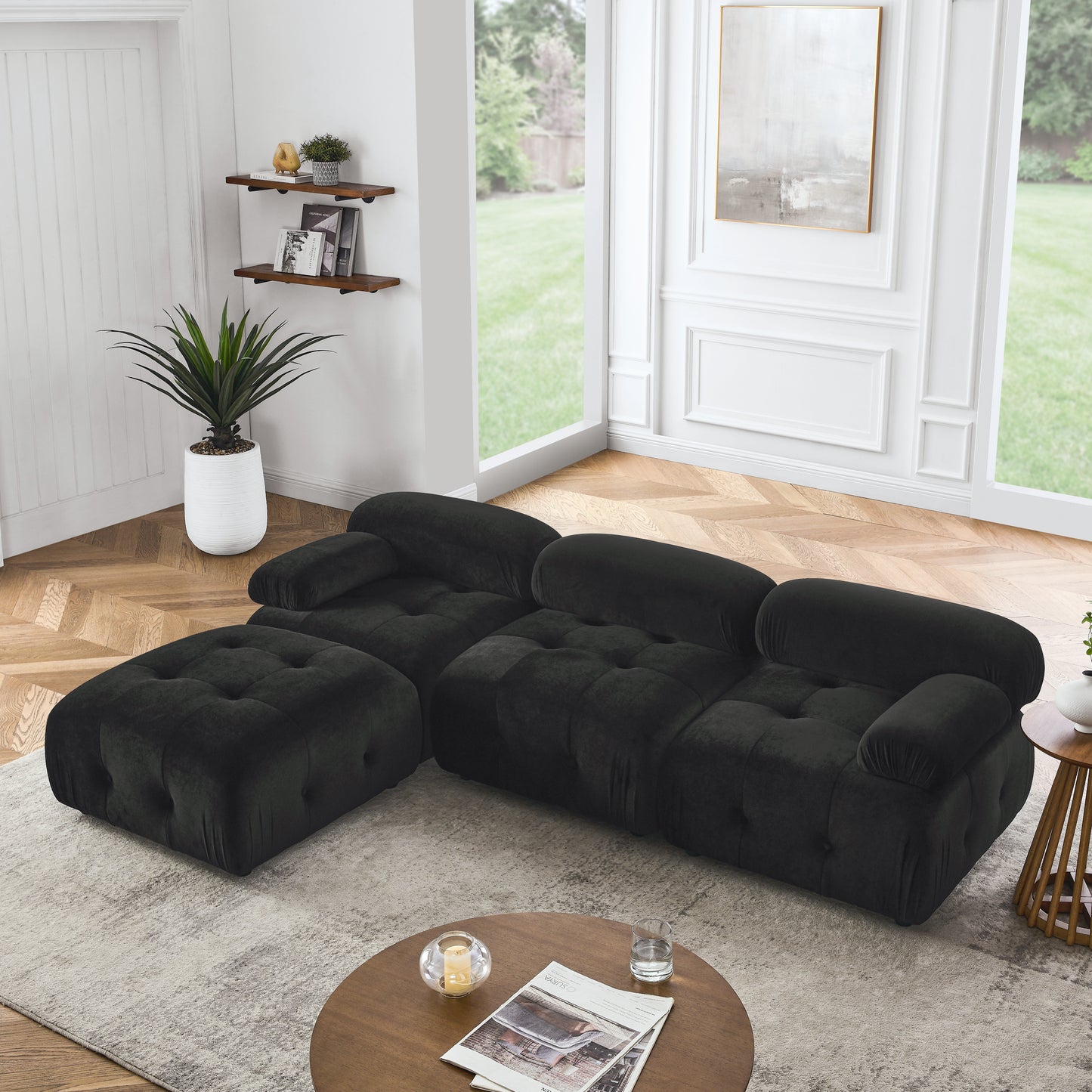 Melysen 93 "Modern Living Room Modular Combined Sofa,Black Velvet