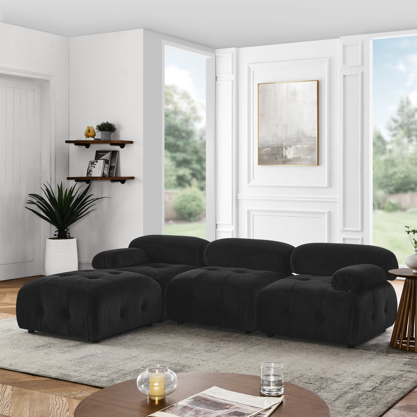 Melysen 93 "Modern Living Room Modular Combined Sofa,Black Velvet