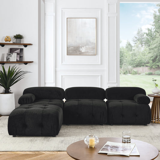 Melysen 93 "Modern Living Room Modular Combined Sofa,Black Velvet