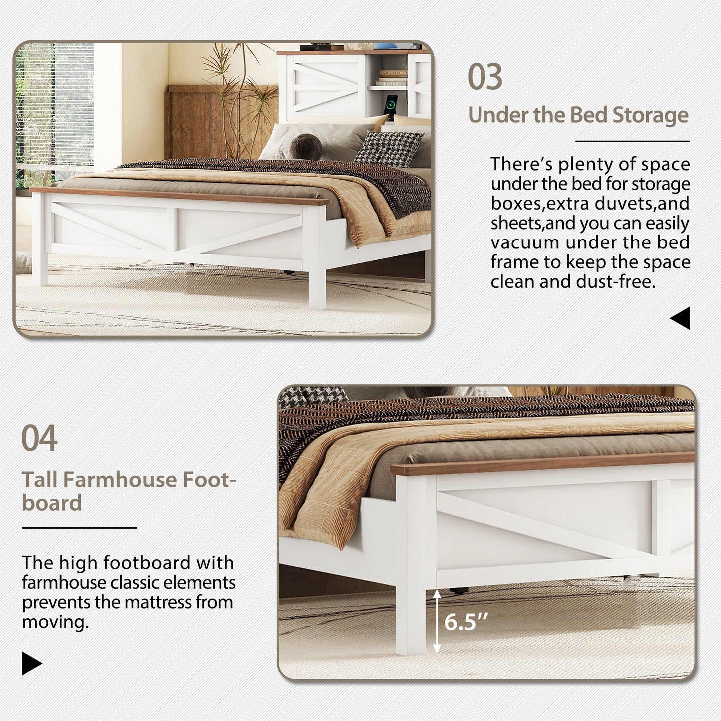 Melysen Farmhouse Platform Bed with Double Sliding Barn Door, Queen Size Rustic Wood Bed withCharging Station, Wood Slats Support