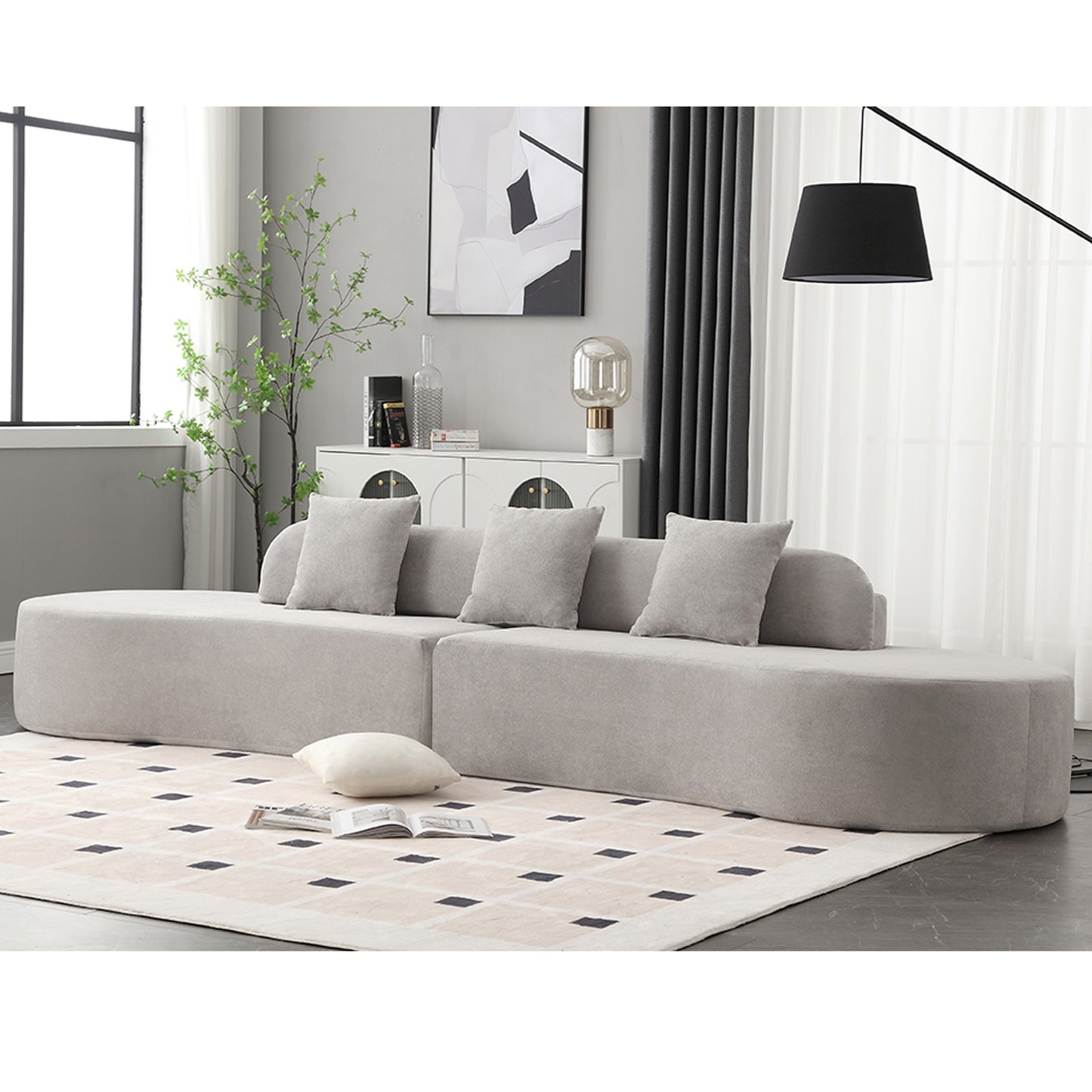 Melysen Modern curved combination sofa, terrycloth fabric sofa, minimalist sofa in living room, apartment, no assembly required, three  pillows