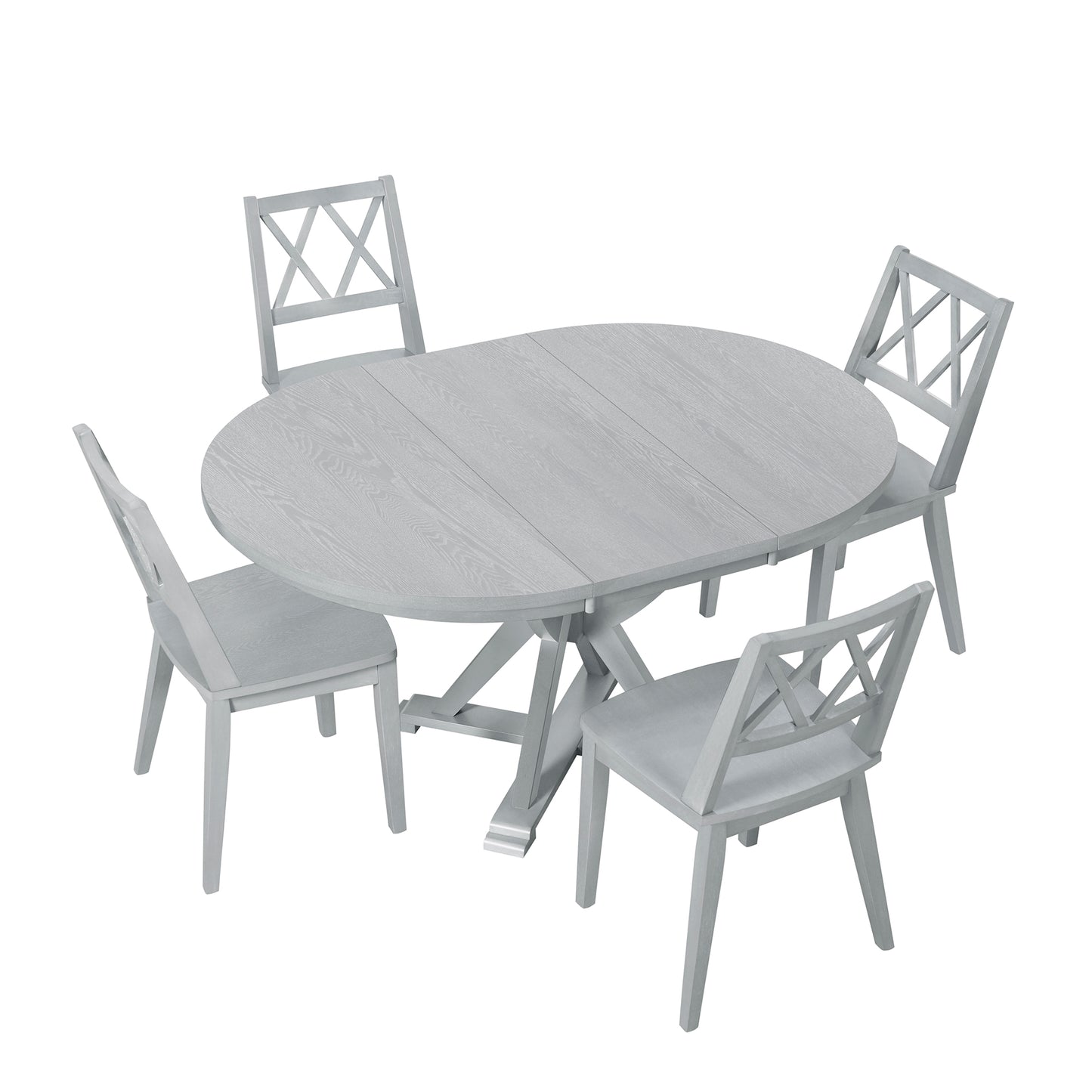 Melysen Medieval 5-Piece Set With Extendable Round Dining Table and 4 Cross-Backed Dining Chairs