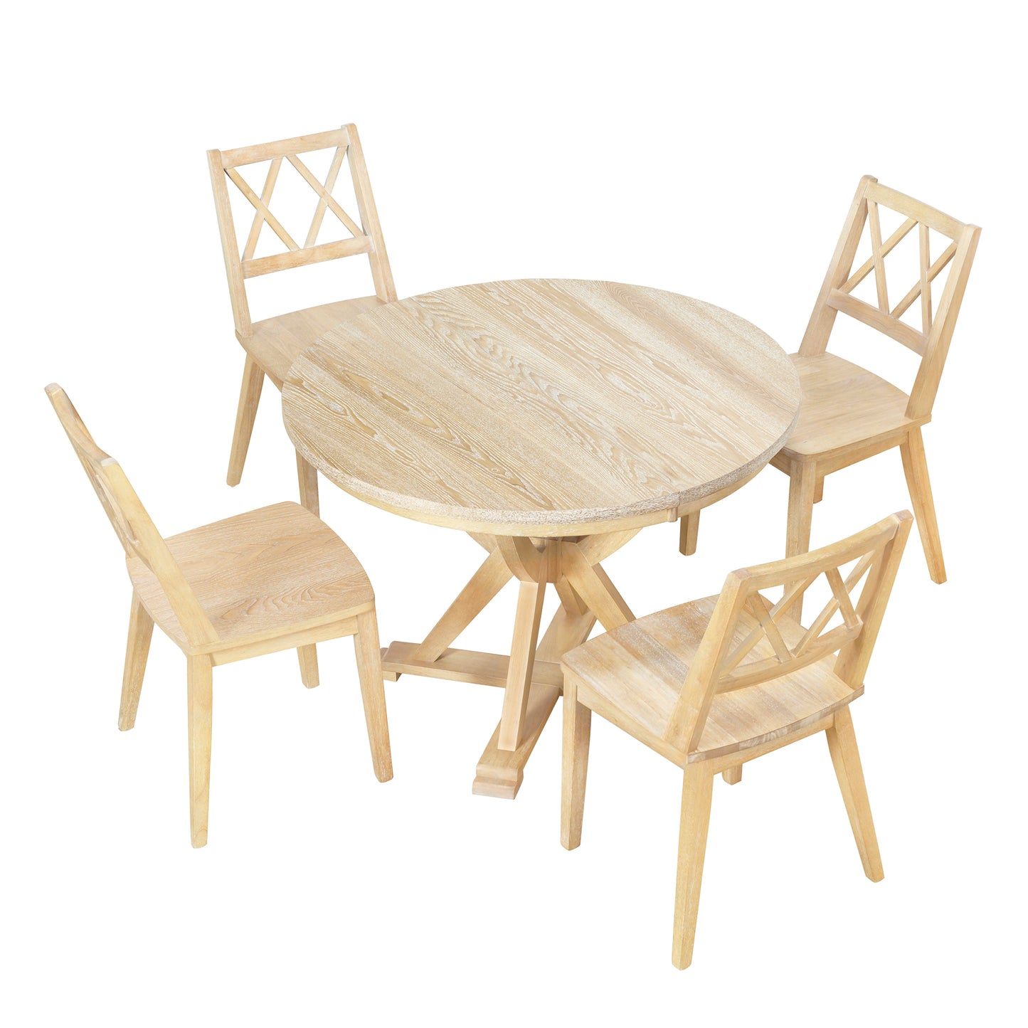 Melysen Medieval 5-Piece Set With Extendable Round Dining Table and 4 Cross-Backed Dining Chairs