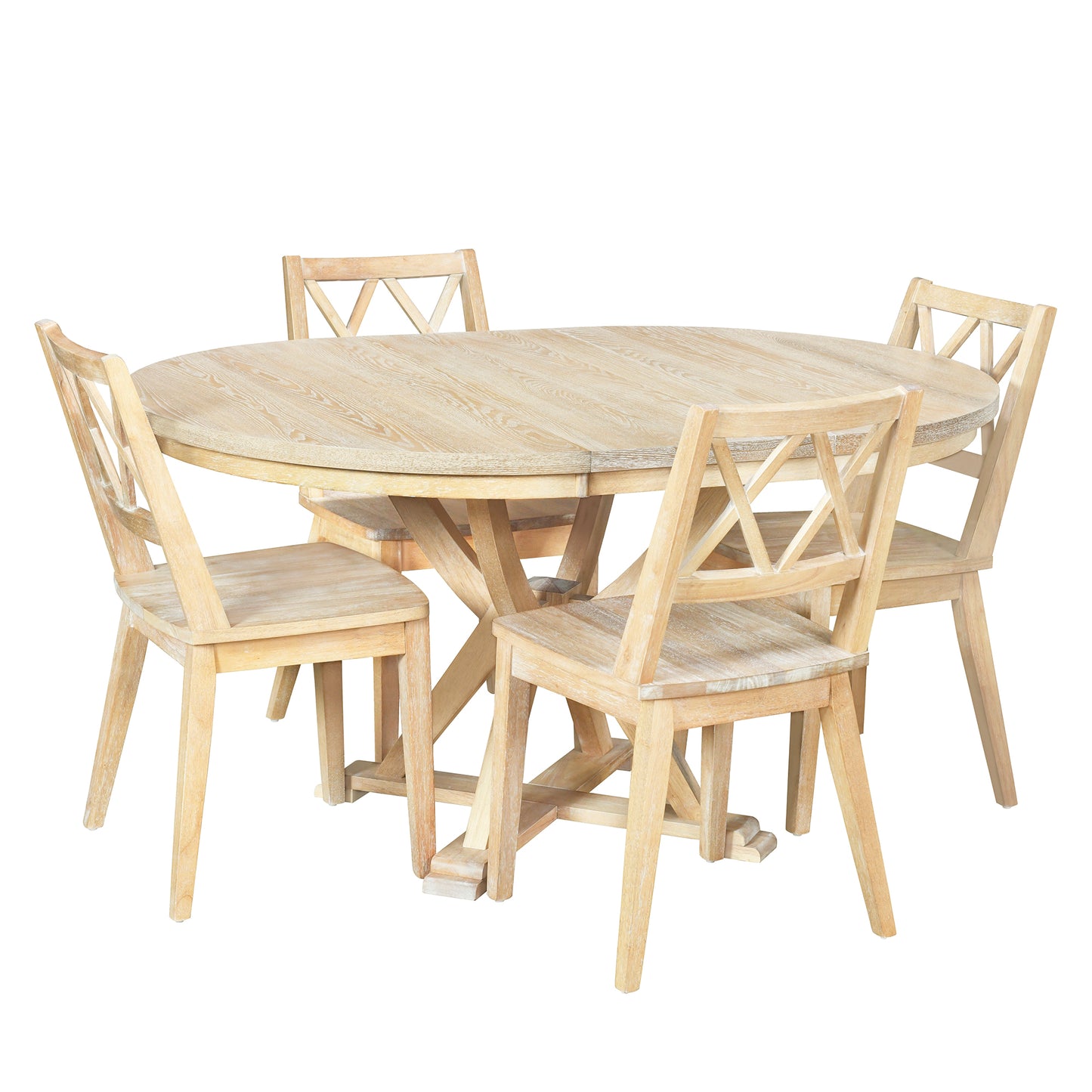 Melysen Medieval 5-Piece Set With Extendable Round Dining Table and 4 Cross-Backed Dining Chairs