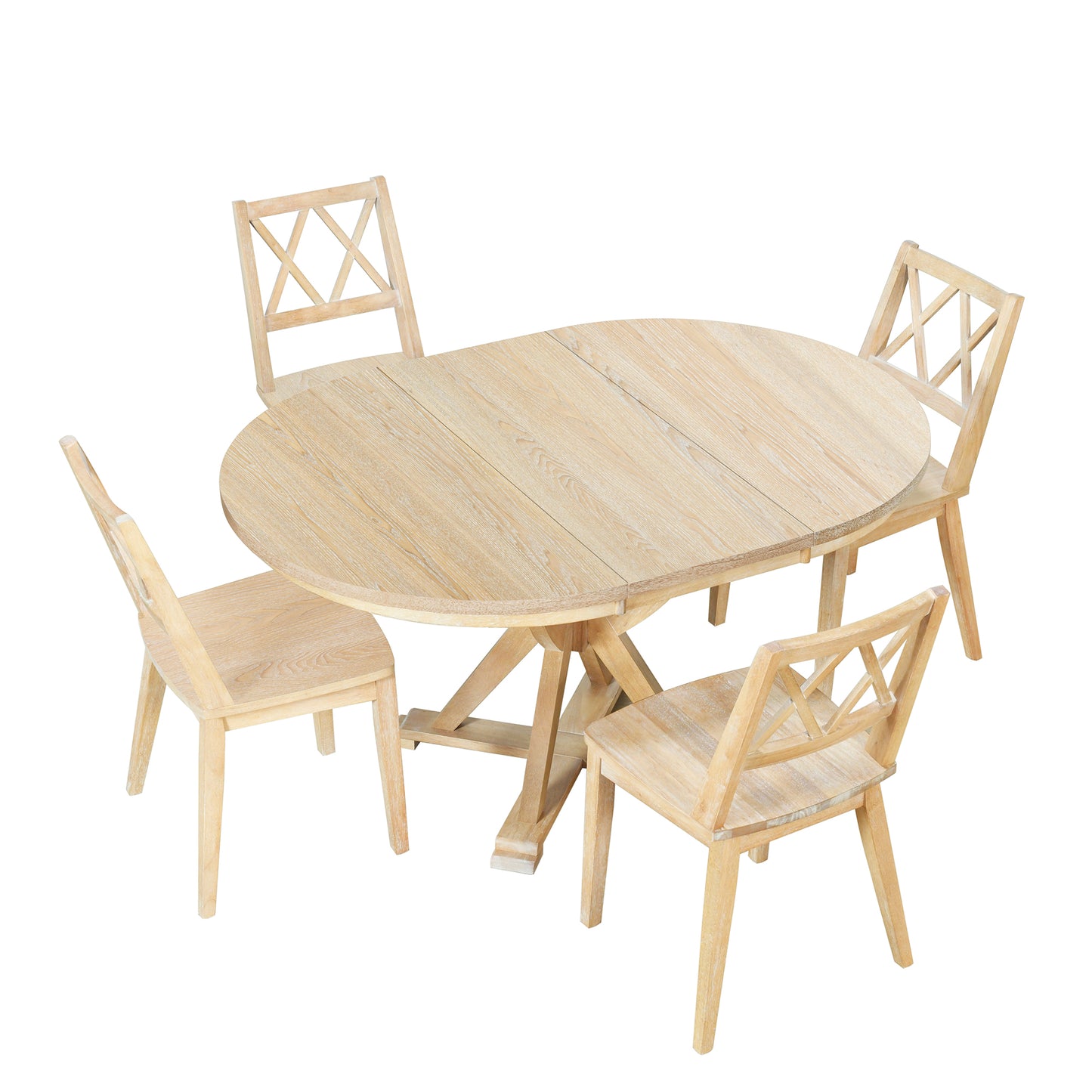 Melysen Medieval 5-Piece Set With Extendable Round Dining Table and 4 Cross-Backed Dining Chairs