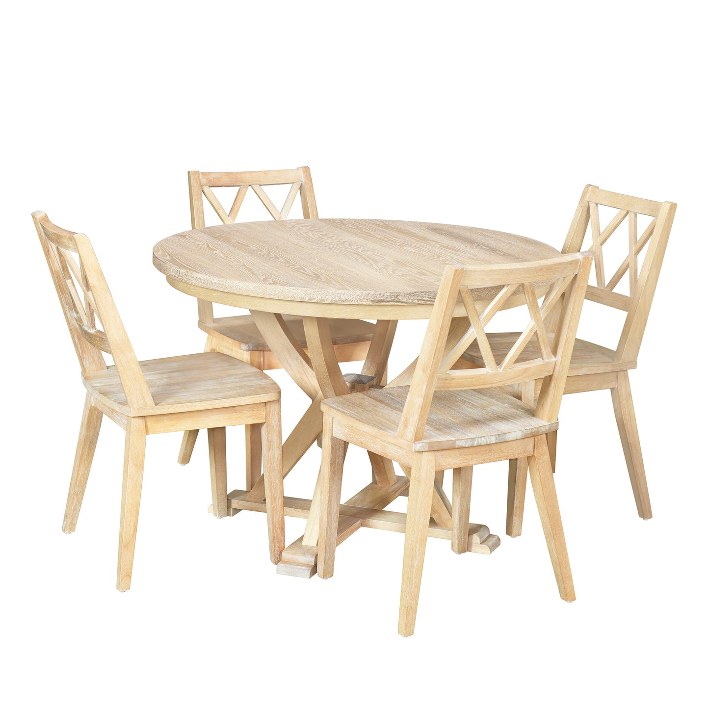 Melysen Medieval 5-Piece Set With Extendable Round Dining Table and 4 Cross-Backed Dining Chairs