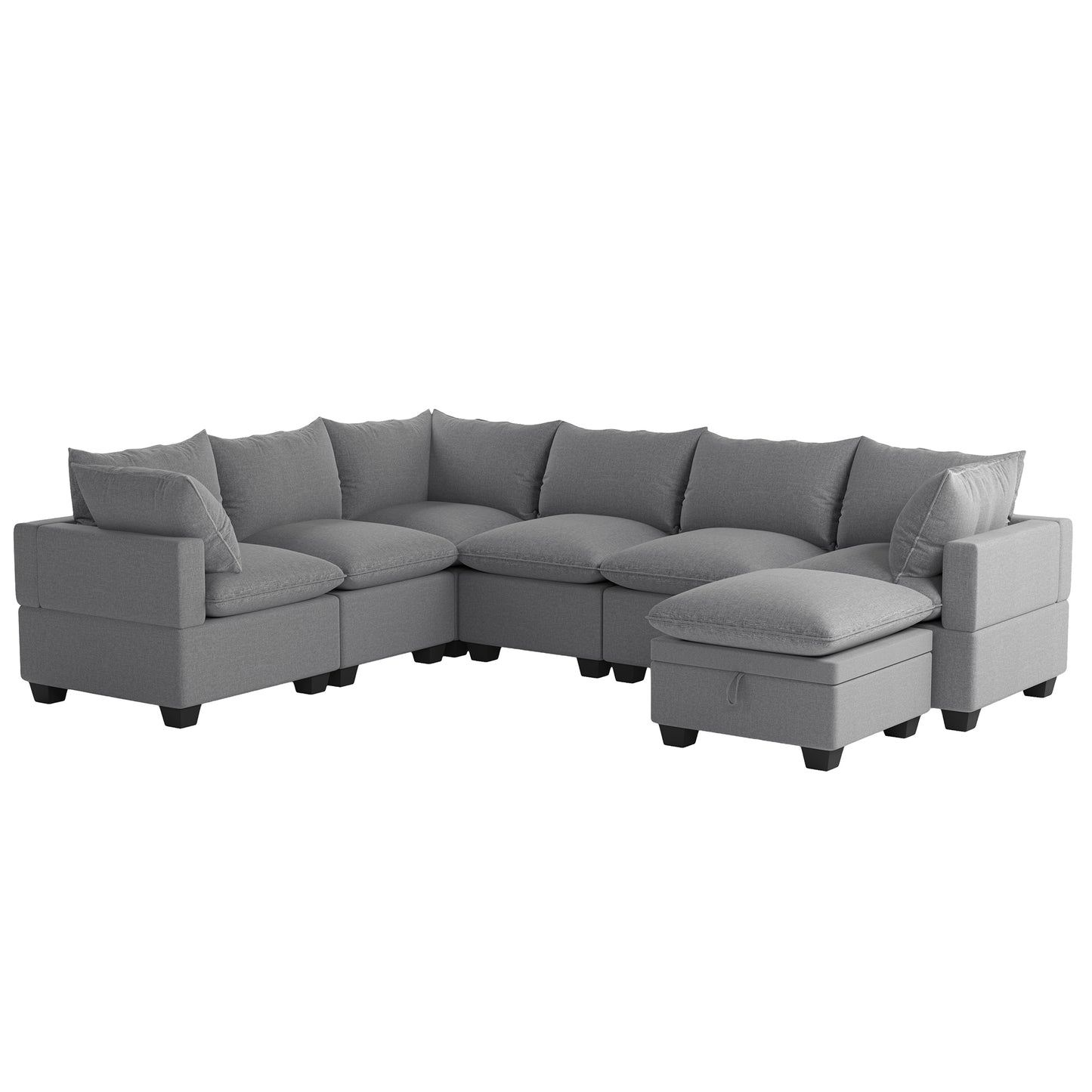 Melysen  120*93" Modern U Shape Modular Sofa with Storage Ottoman,Luxury 7 Seat Sectional Couch Set with 2 Pillows Included,Freely Combinable Indoor Funiture for Living Room, Apartment