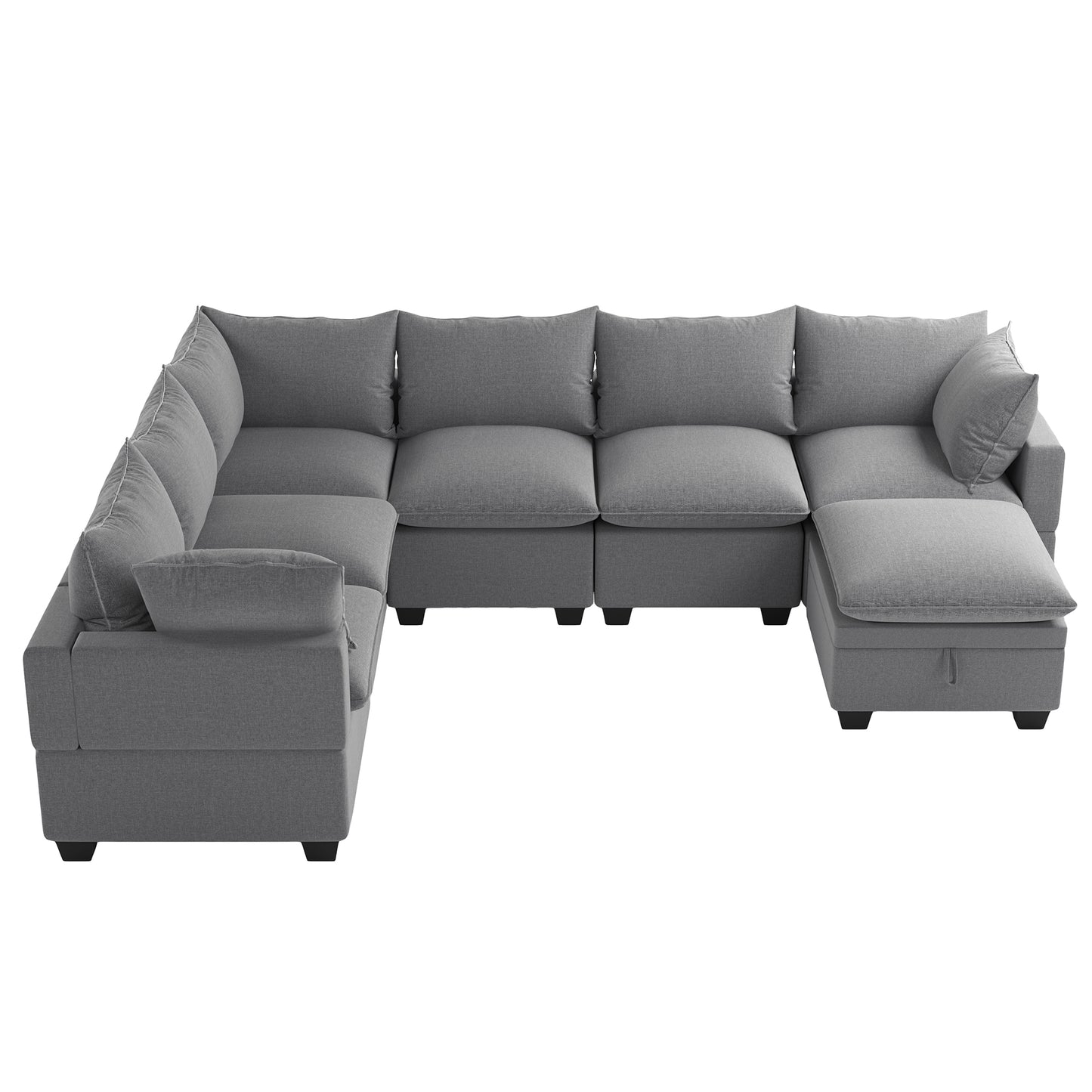 Melysen  120*93" Modern U Shape Modular Sofa with Storage Ottoman,Luxury 7 Seat Sectional Couch Set with 2 Pillows Included,Freely Combinable Indoor Funiture for Living Room, Apartment