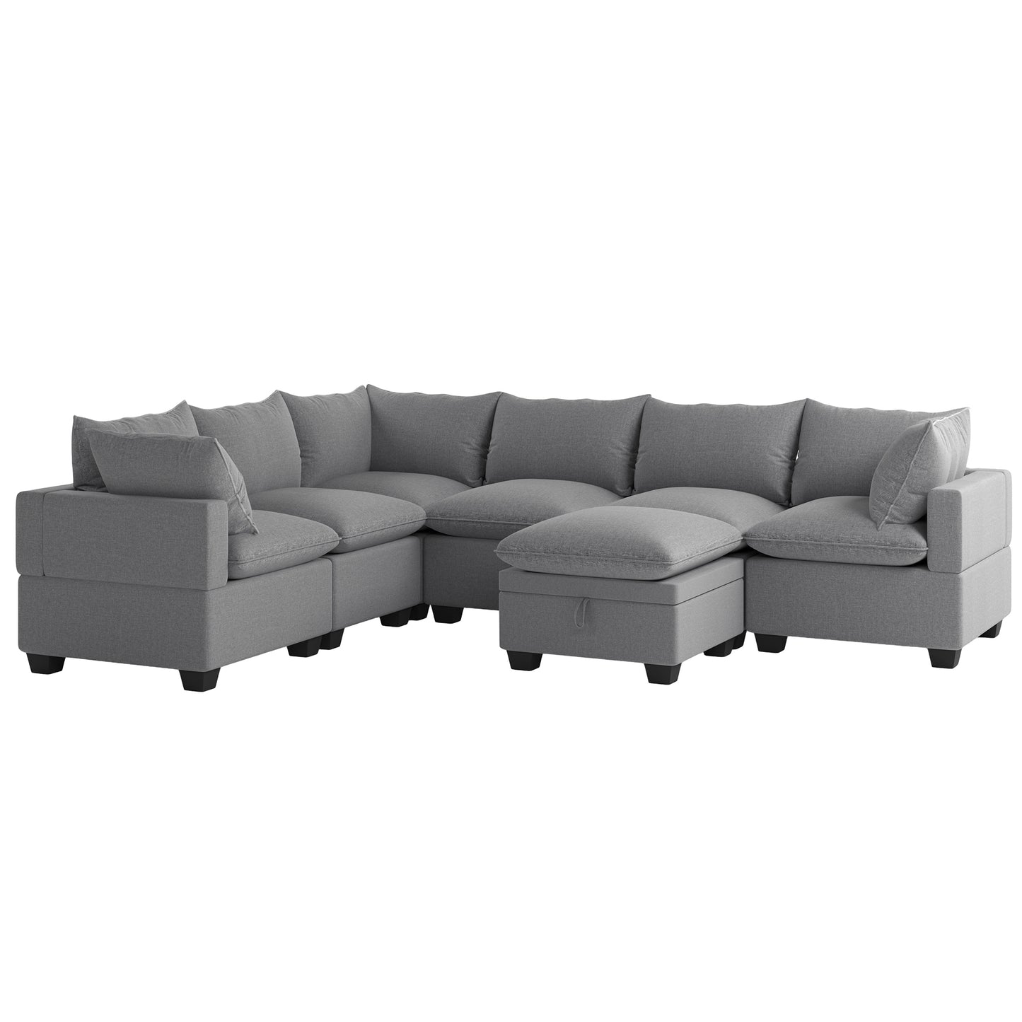 Melysen  120*93" Modern U Shape Modular Sofa with Storage Ottoman,Luxury 7 Seat Sectional Couch Set with 2 Pillows Included,Freely Combinable Indoor Funiture for Living Room, Apartment