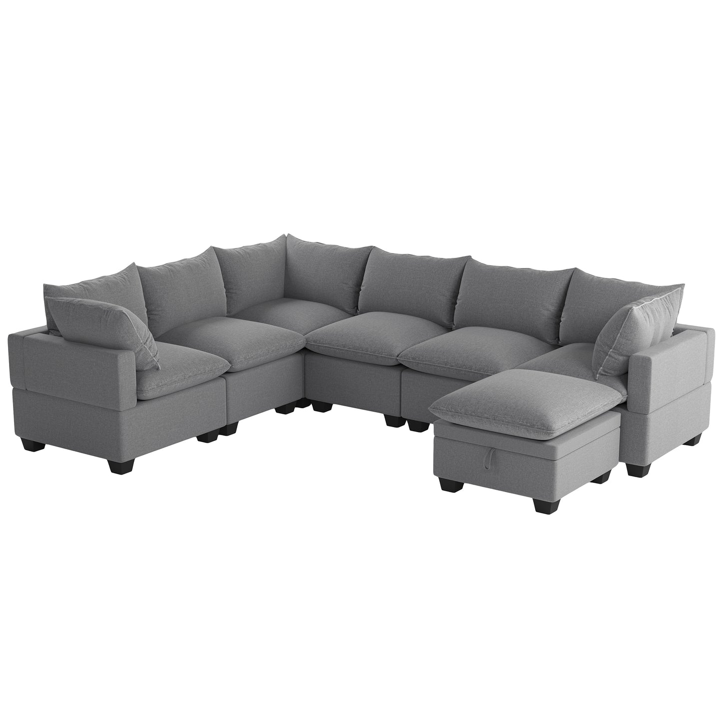 Melysen  120*93" Modern U Shape Modular Sofa with Storage Ottoman,Luxury 7 Seat Sectional Couch Set with 2 Pillows Included,Freely Combinable Indoor Funiture for Living Room, Apartment