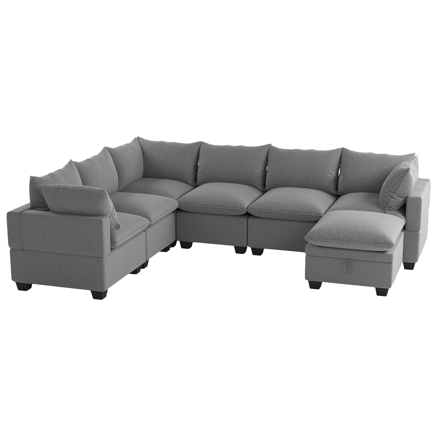 Melysen  120*93" Modern U Shape Modular Sofa with Storage Ottoman,Luxury 7 Seat Sectional Couch Set with 2 Pillows Included,Freely Combinable Indoor Funiture for Living Room, Apartment