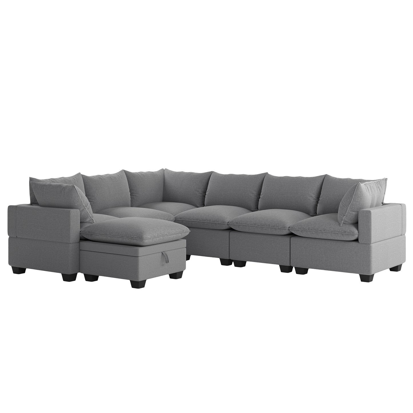 Melysen  120*93" Modern U Shape Modular Sofa with Storage Ottoman,Luxury 7 Seat Sectional Couch Set with 2 Pillows Included,Freely Combinable Indoor Funiture for Living Room, Apartment