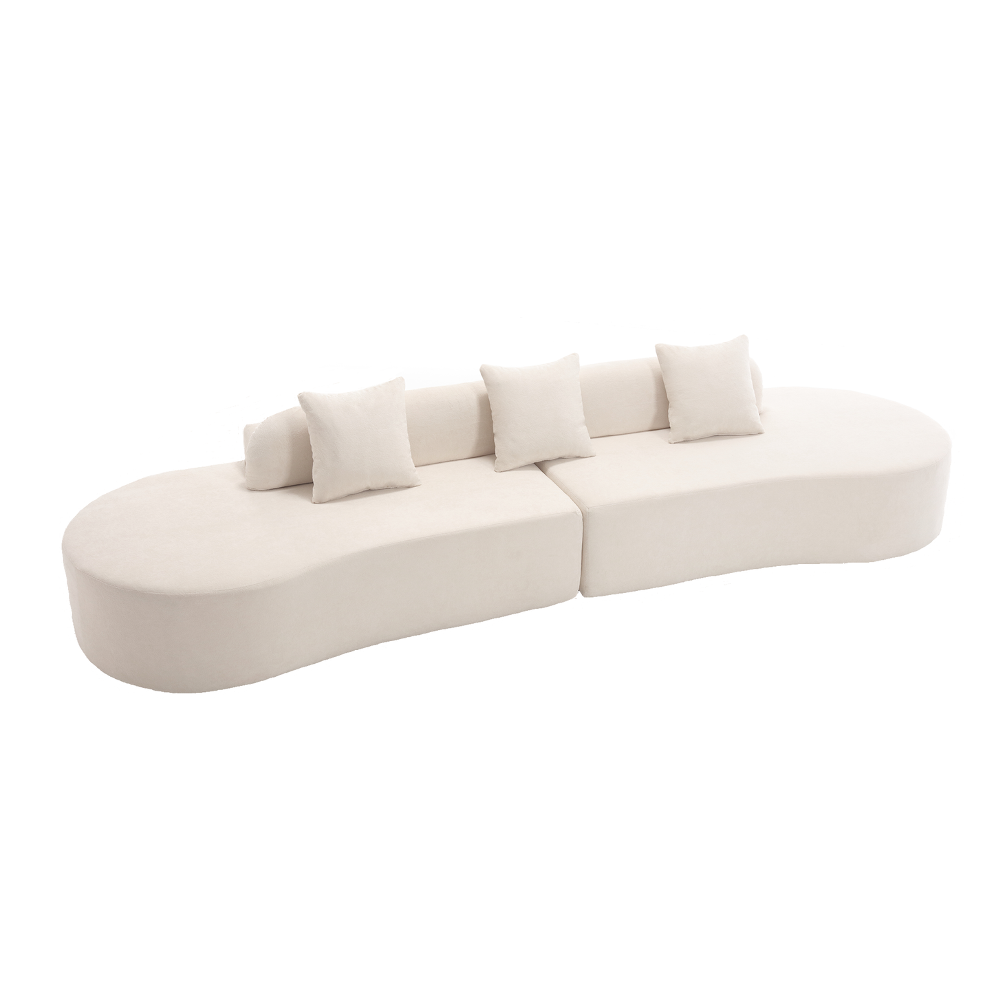 Melysen Modern curved combination sofa, terrycloth fabric sofa, minimalist sofa in living room, apartment, no assembly required, three  pillows