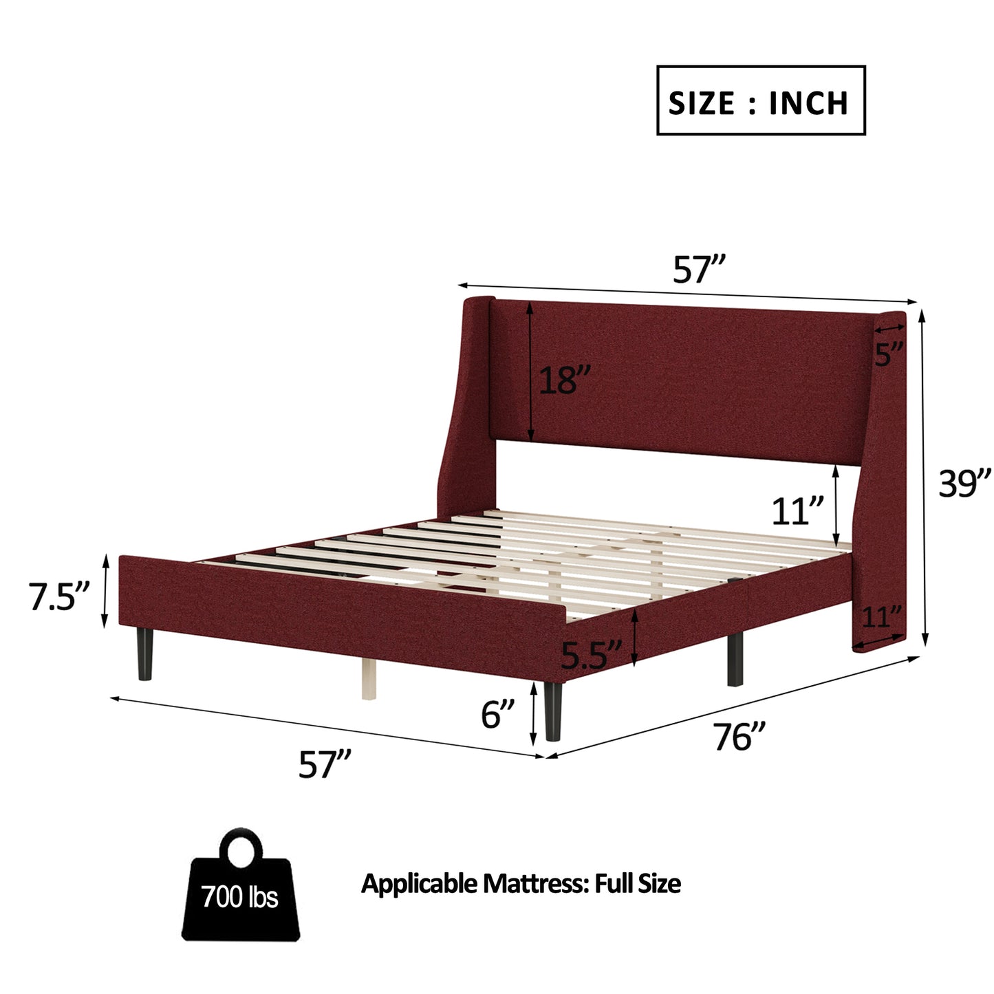 Melysen Bedframe Upholstered Bed Frame Platform,Red