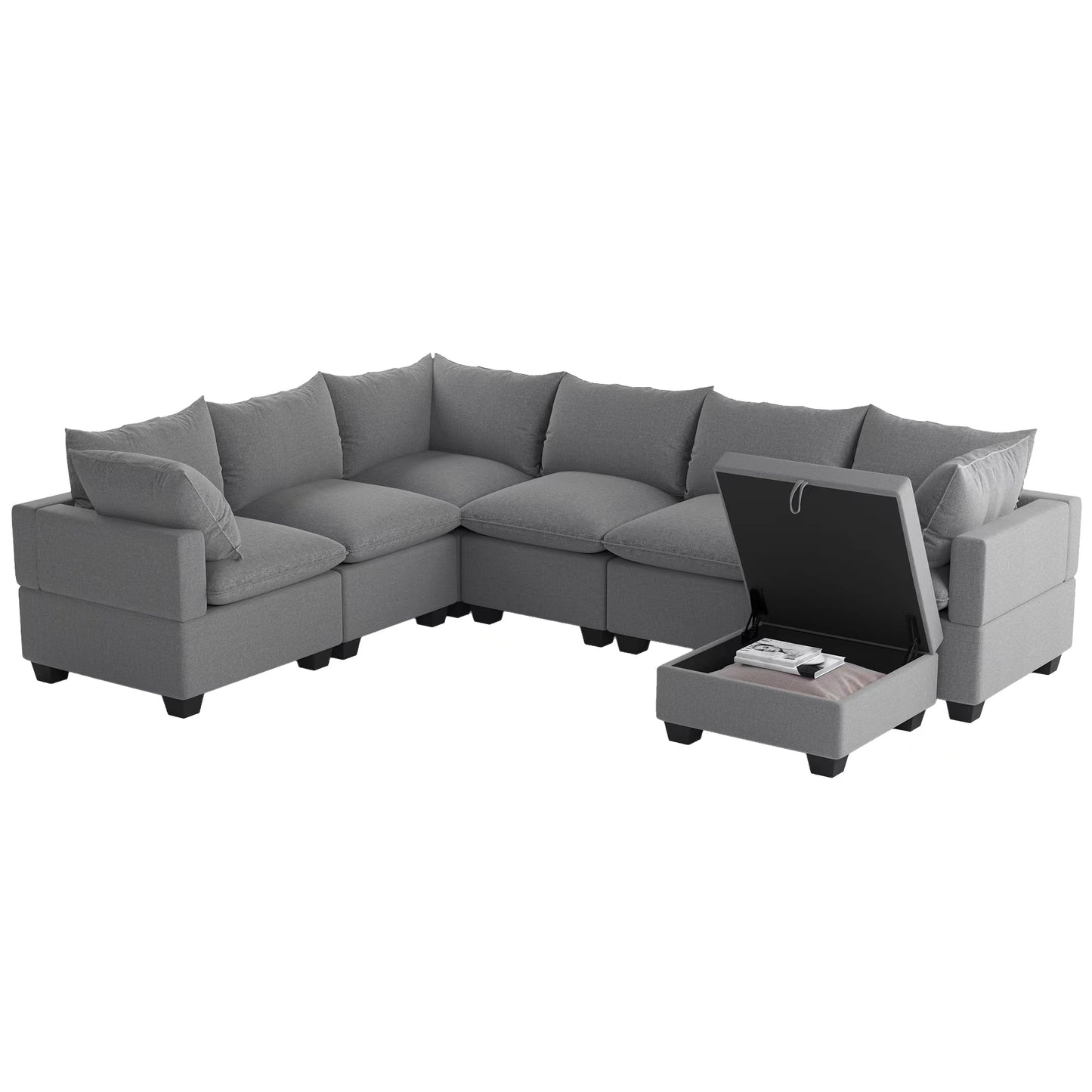 Melysen  120*93" Modern U Shape Modular Sofa with Storage Ottoman,Luxury 7 Seat Sectional Couch Set with 2 Pillows Included,Freely Combinable Indoor Funiture for Living Room, Apartment