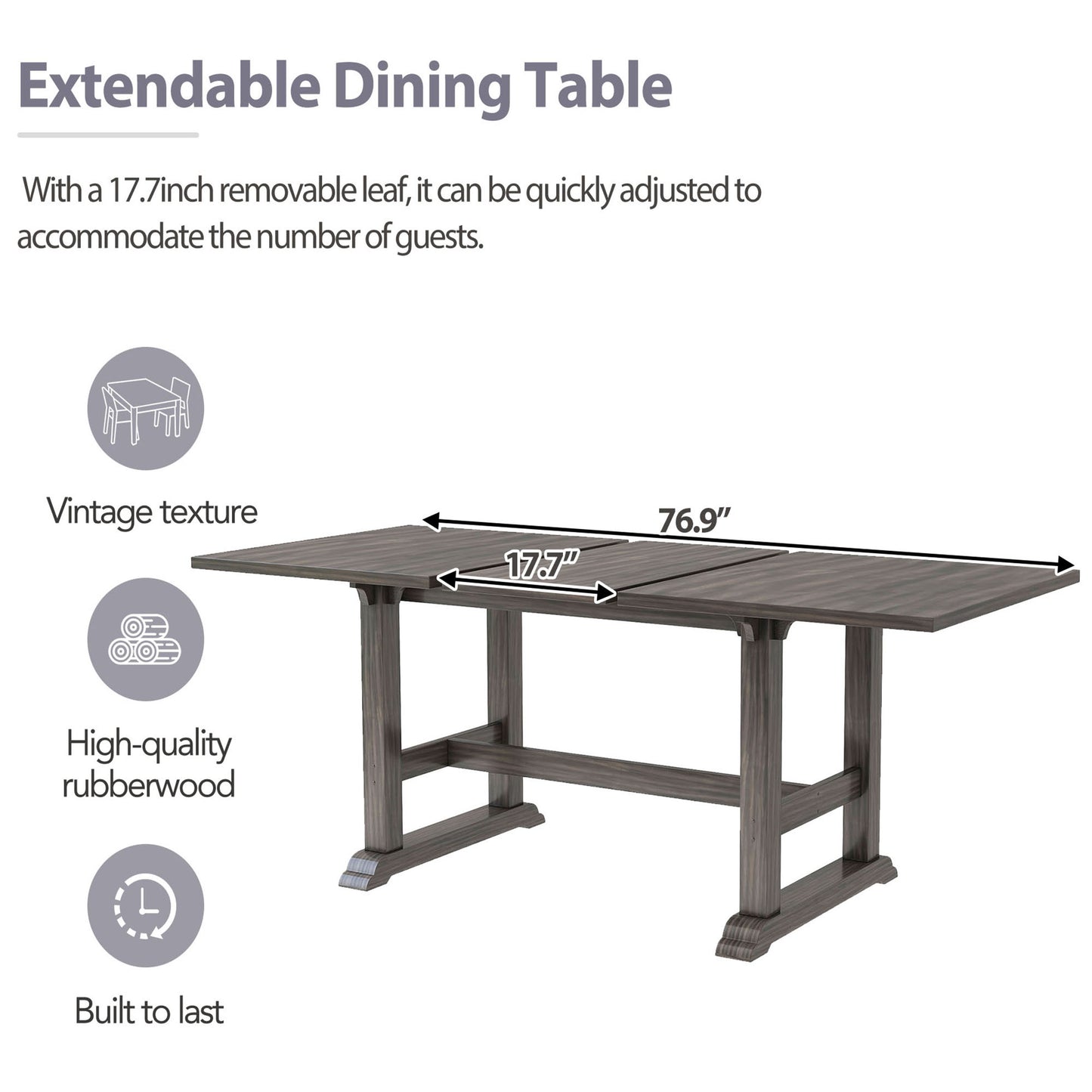 Melysen 7-Piece Updated 76.9inch Extendable Trestle Dining Table Set with Removable Leaf, Kitchen Table Set with Upholstered Side Chair and Arm Chair,Set of 6