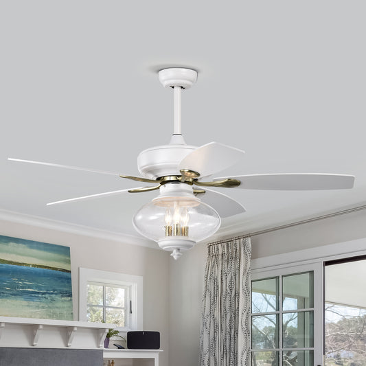 Melysen 52" Low Profile Ceiling Fan , White Modern Ceiling Fans with Remote Control for Bedroom,Living Room,3 Speed ,Glass Shade -Matte White