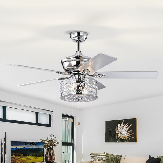 Melysen 52" Ceiling Fan 5 Reversible Blades for Living Room, Dining Room, Bedroom, Family Room, Pull Chain-Chrome (No Include Bulb)