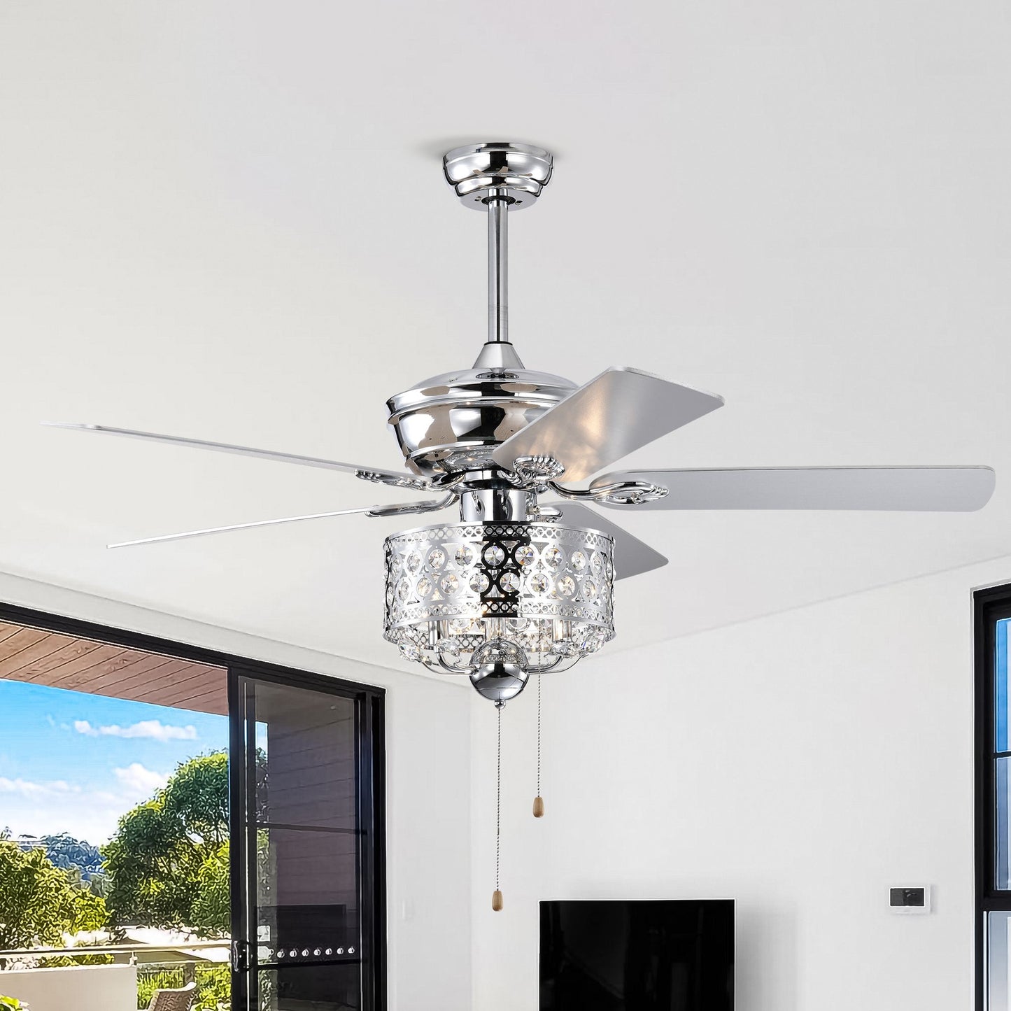 Melysen 52-inch Indoor Ceiling Fan with Pull Chain,Reversible AC motors , Pull Chain-Chrome (No Include Bulb)