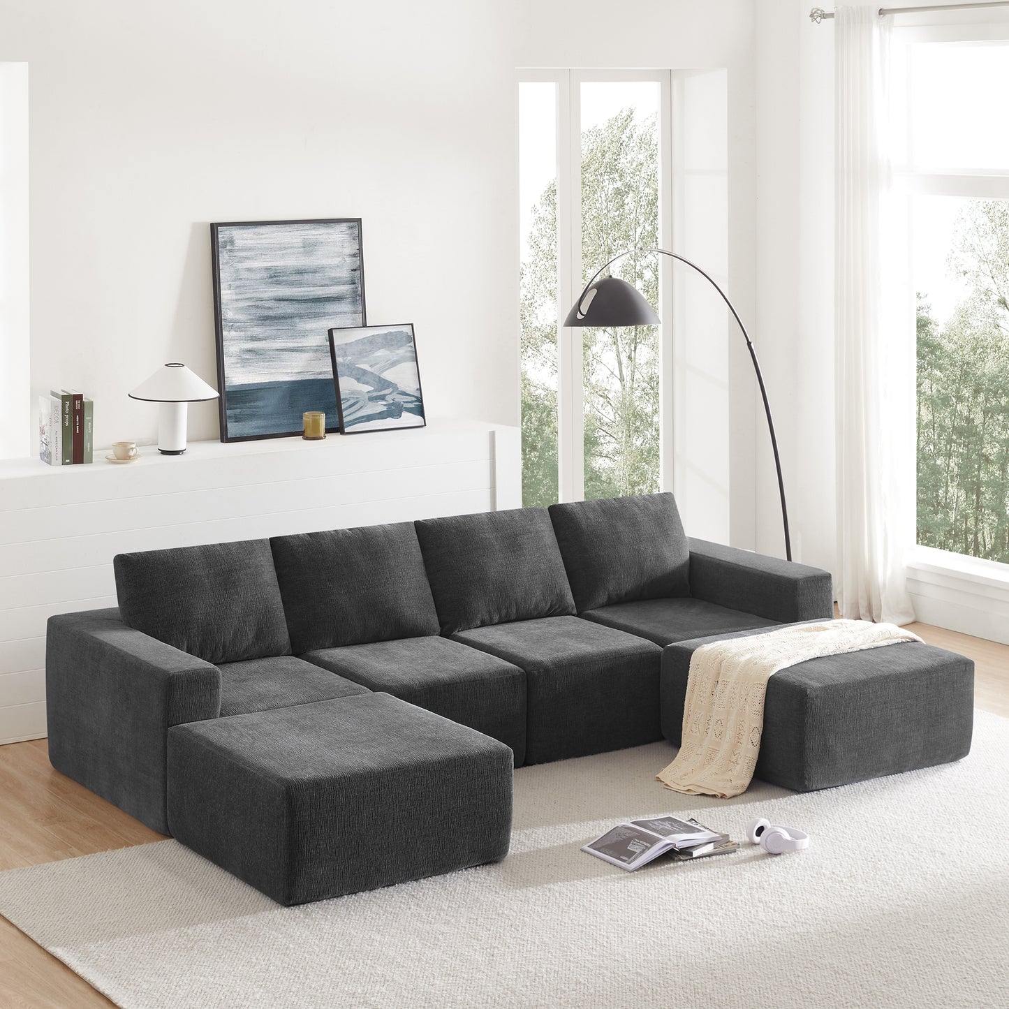 Melysen 110*72" Modular U Shaped Sectional Sofa,Luxury Chenille Floor Couch Set,Upholstered Indoor Furniture,Foam-Filled Sleeper Sofa Bed for Living Room,Bedroom,Free Combination