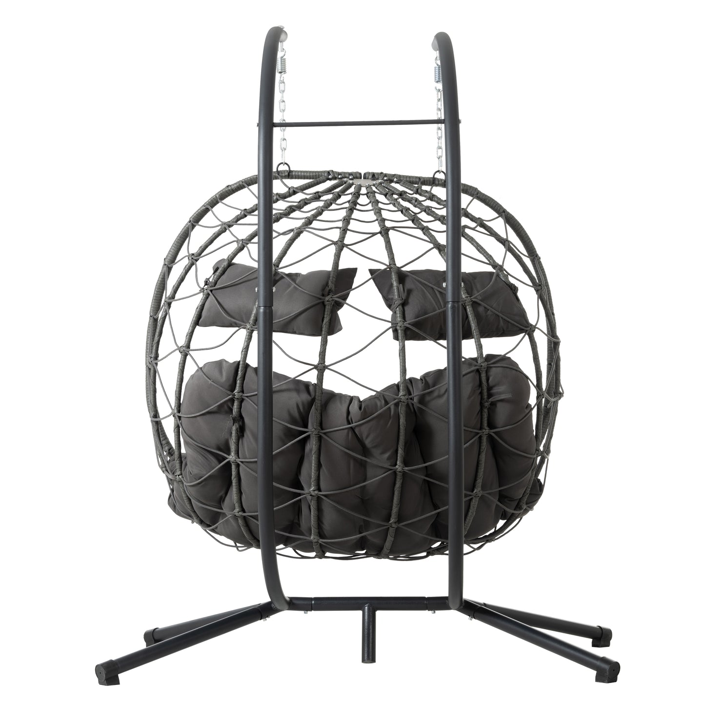 Melysen 2 Persons Egg Chair with Stand Indoor Outdoor Swing Chair Patio Wicker Hanging Egg Chair Hanging Basket Chair with Stand for Bedroom Living Room Balcony,Dark Gray