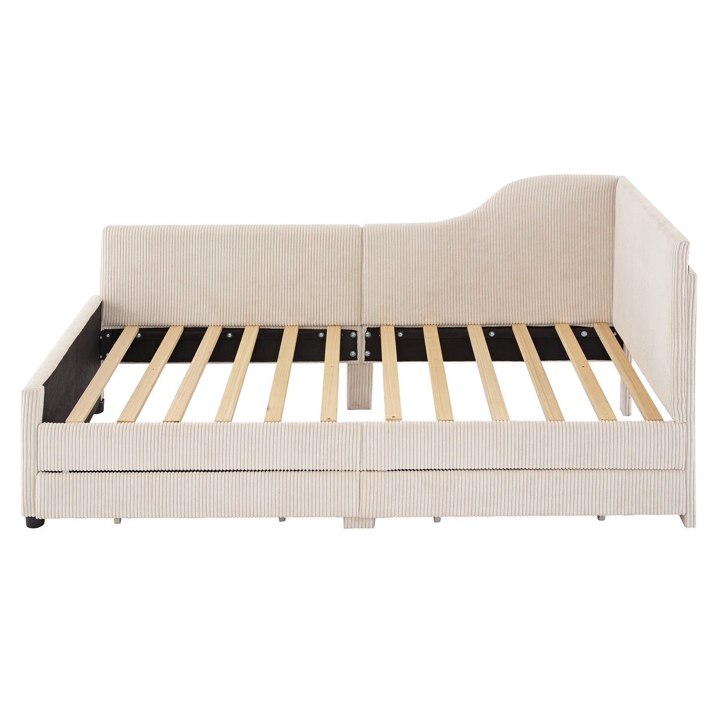 Melysen Twin Size L-Shaped Corduroy Daybed,Upholstered Bed Frame with  2 Storage Drawers