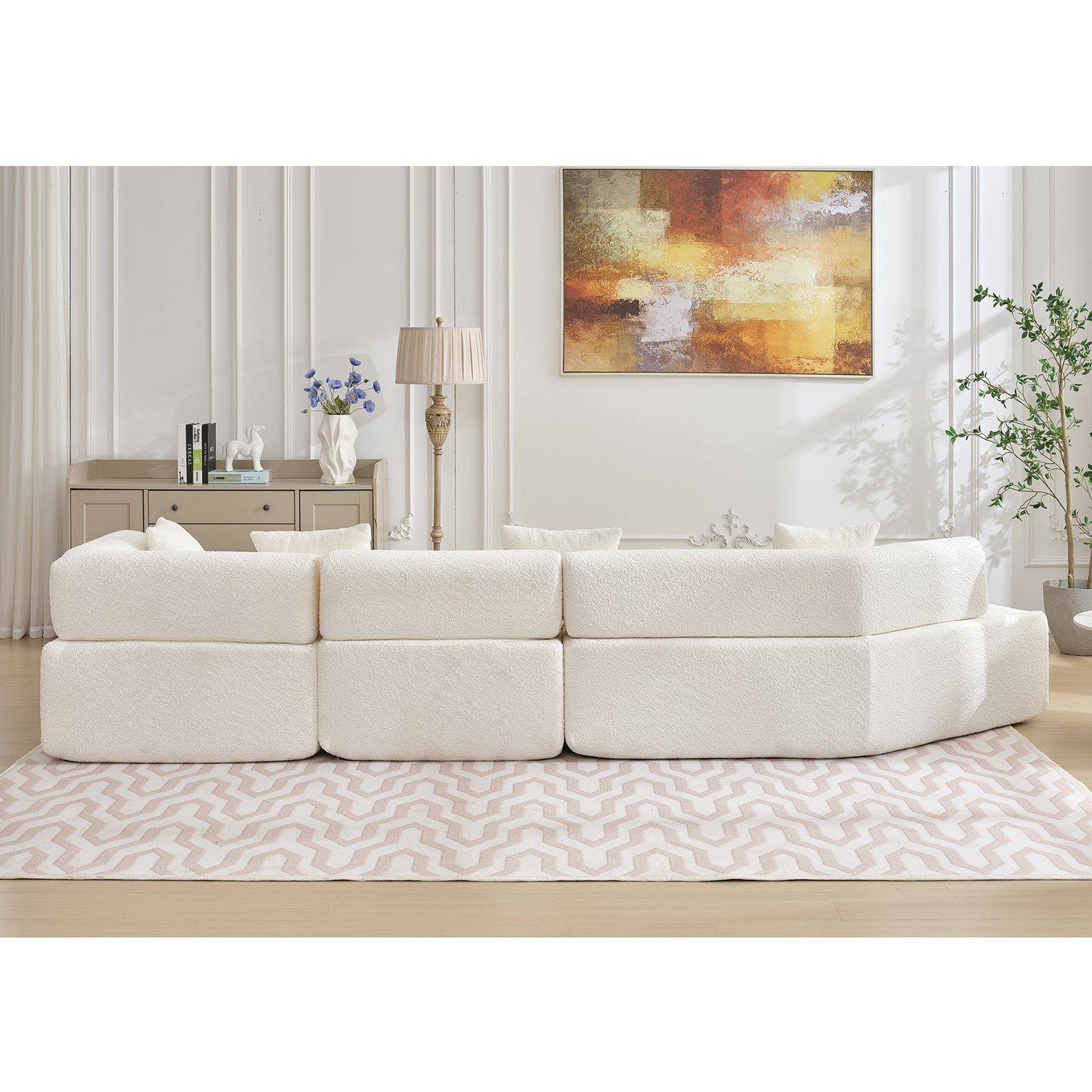 Melysen Modern Minimalist 140" L-Shape Couch,No Assembly Required,Boucle,Modular Sofa,Couch with Chaise,Free Combination Foam-Filled Sofa,4 Seats