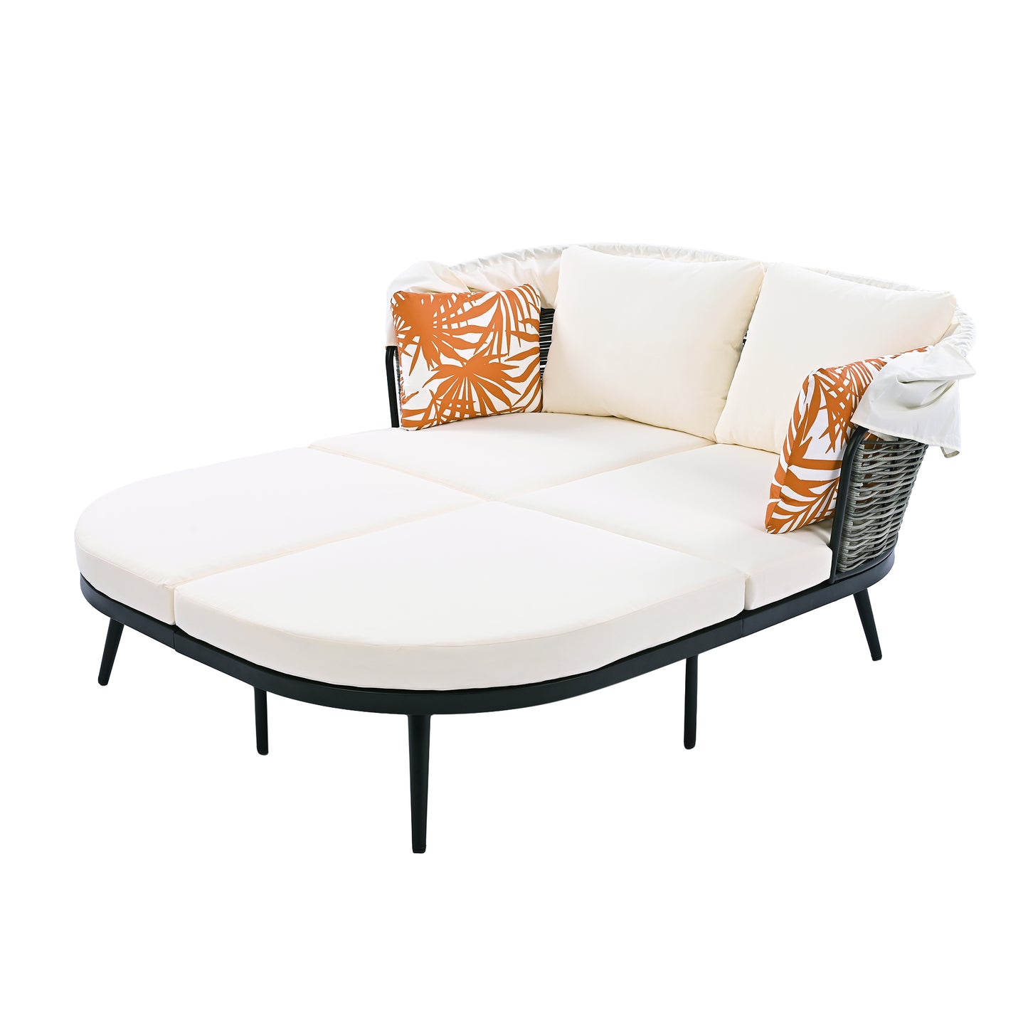 Melysen 74.8" L Patio Daybed with Retractable Canopy, Outdoor Rattan PE Wicker Back Loveseat Sofa Set with Throw Pillows and Cushions for Backyard, Poolside, Garden