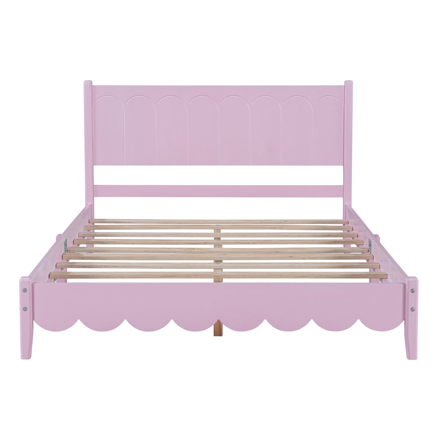 Melysen Full Size Wood Platform Bed Frame, Retro Style  Bed with Rectangular Headboard,No Need Box Spring