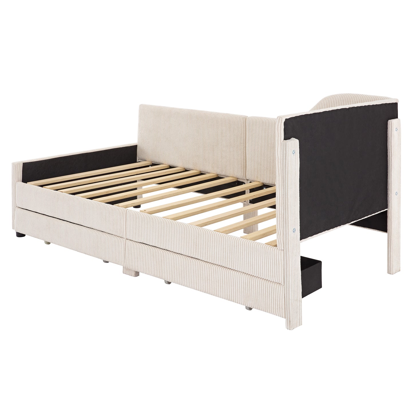 Melysen Twin Size L-Shaped Corduroy Daybed,Upholstered Bed Frame with  2 Storage Drawers