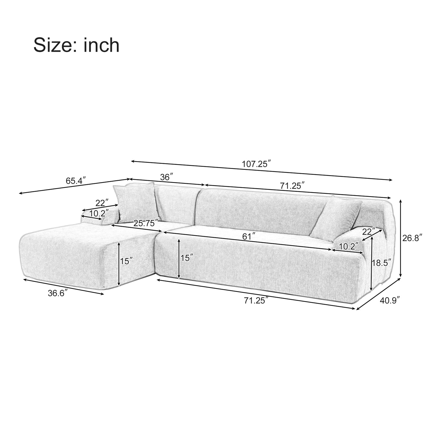 Melysen Modern Large L-Shape Modular Sectional Sofa for Living Room,Bedroom,Salon,2Piece Free Combination,Simplified Style