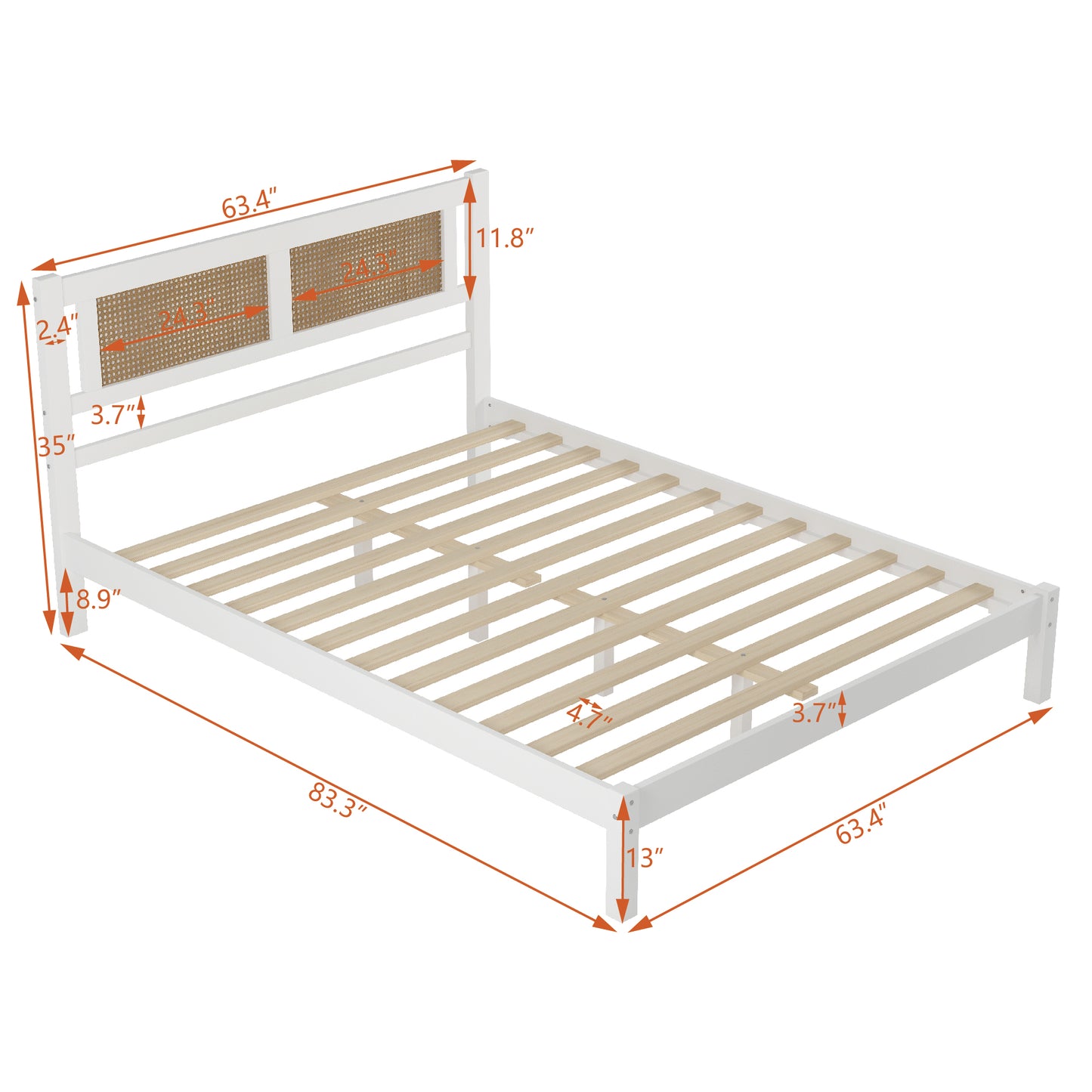 Melysen 3-Pieces Bedroom Sets Queen Size Wooden Platform Bed with Natural Rattan Headboard, Nightstands Set of 2 with Rattan-Woven Surfaces and Three Drawers for Bedroom